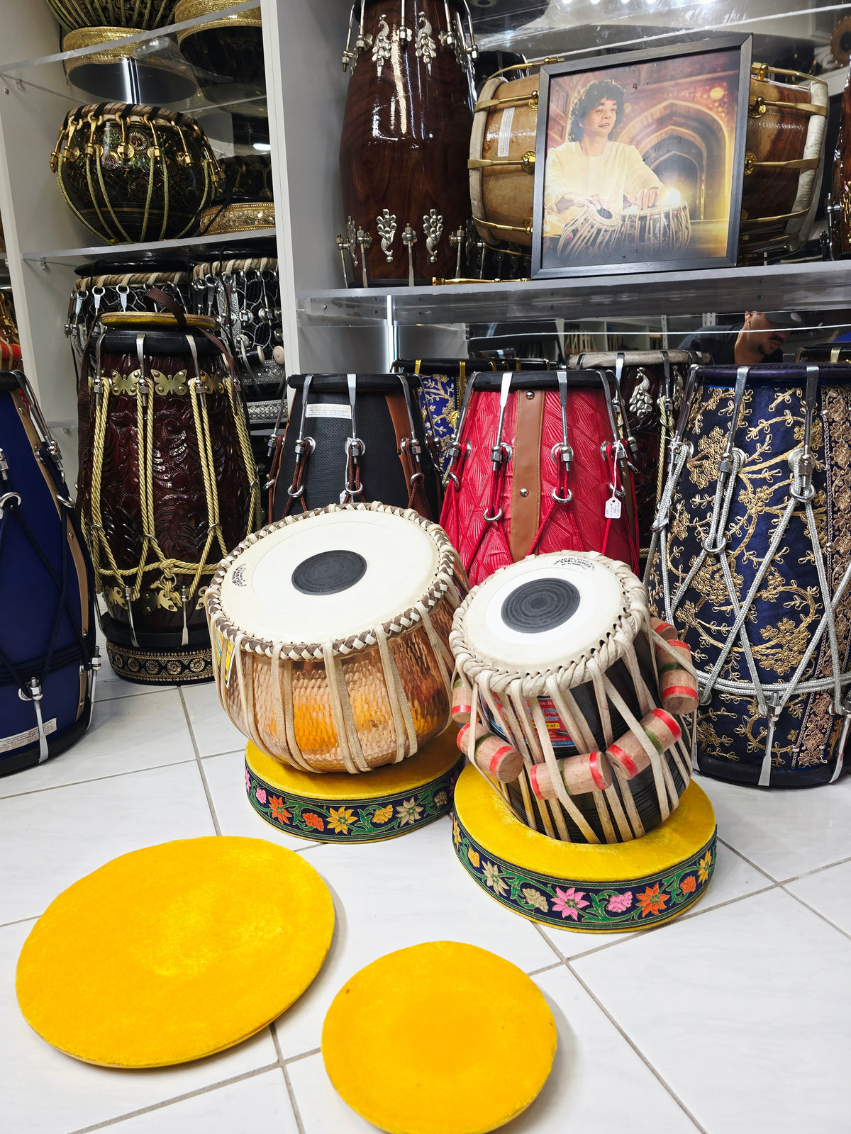 Pushpa Kiran – Mohd. Sharif Concert D Tabla Set | 5.75" Red Sheesham Dayan + 9.25" Hand-Hammered Copper Bayan *Very Minor Cosmestic Blemishes