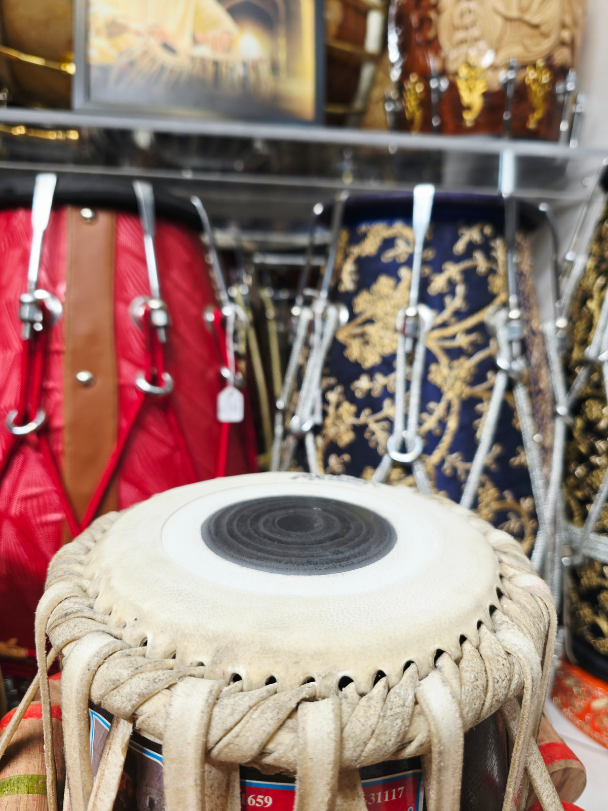 Pushpa Kiran – Mohd. Sharif Concert D Tabla Set | 5.75" Red Sheesham Dayan + 9.25" Hand-Hammered Copper Bayan *Very Minor Cosmestic Blemishes
