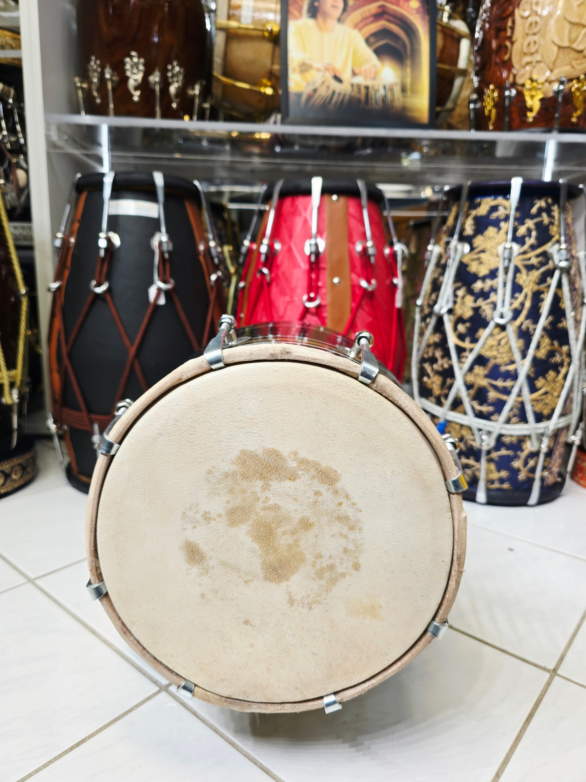 Kala Sona – Midnight Black & Metallic Gold Striped Student Dholak with Silver Pinstripes & Carrying Handle * Minor Cosmetic Blemishes