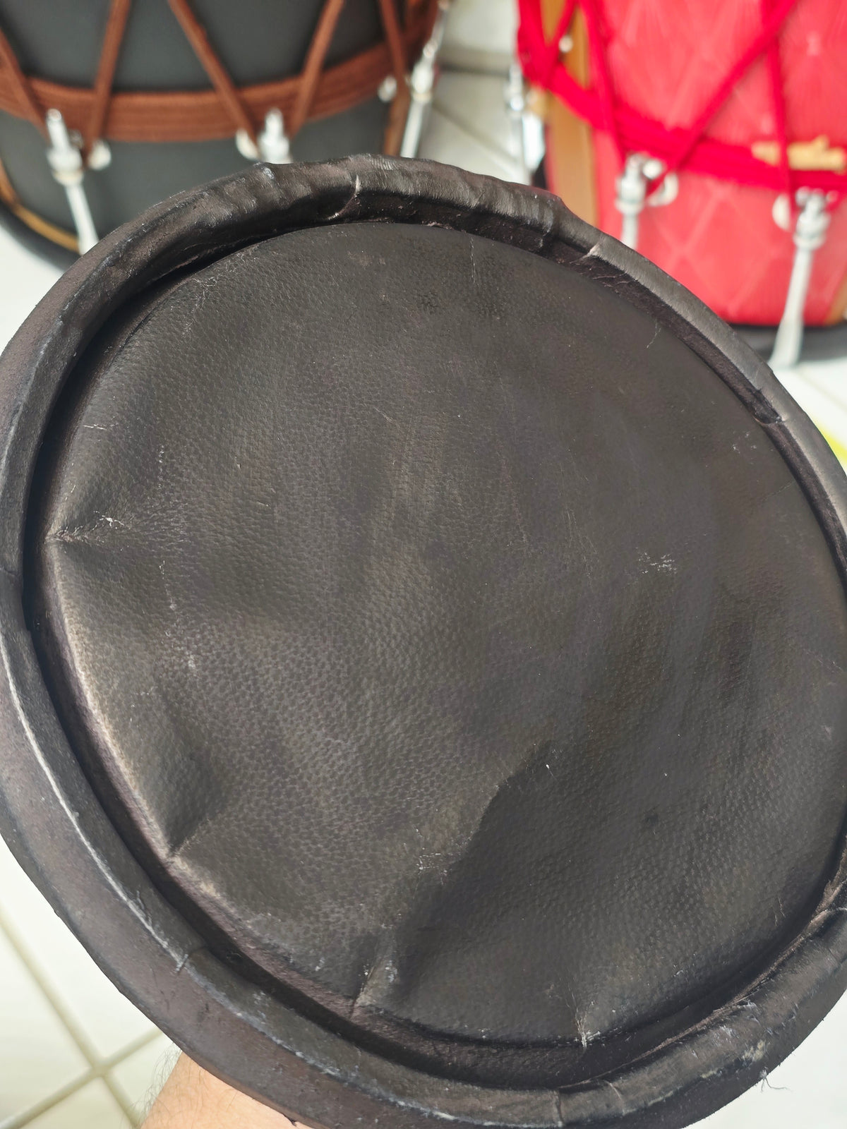 6.25" Concert Quality Black Dholak Treble Skin *Very Minor Cosmetic Blemishes