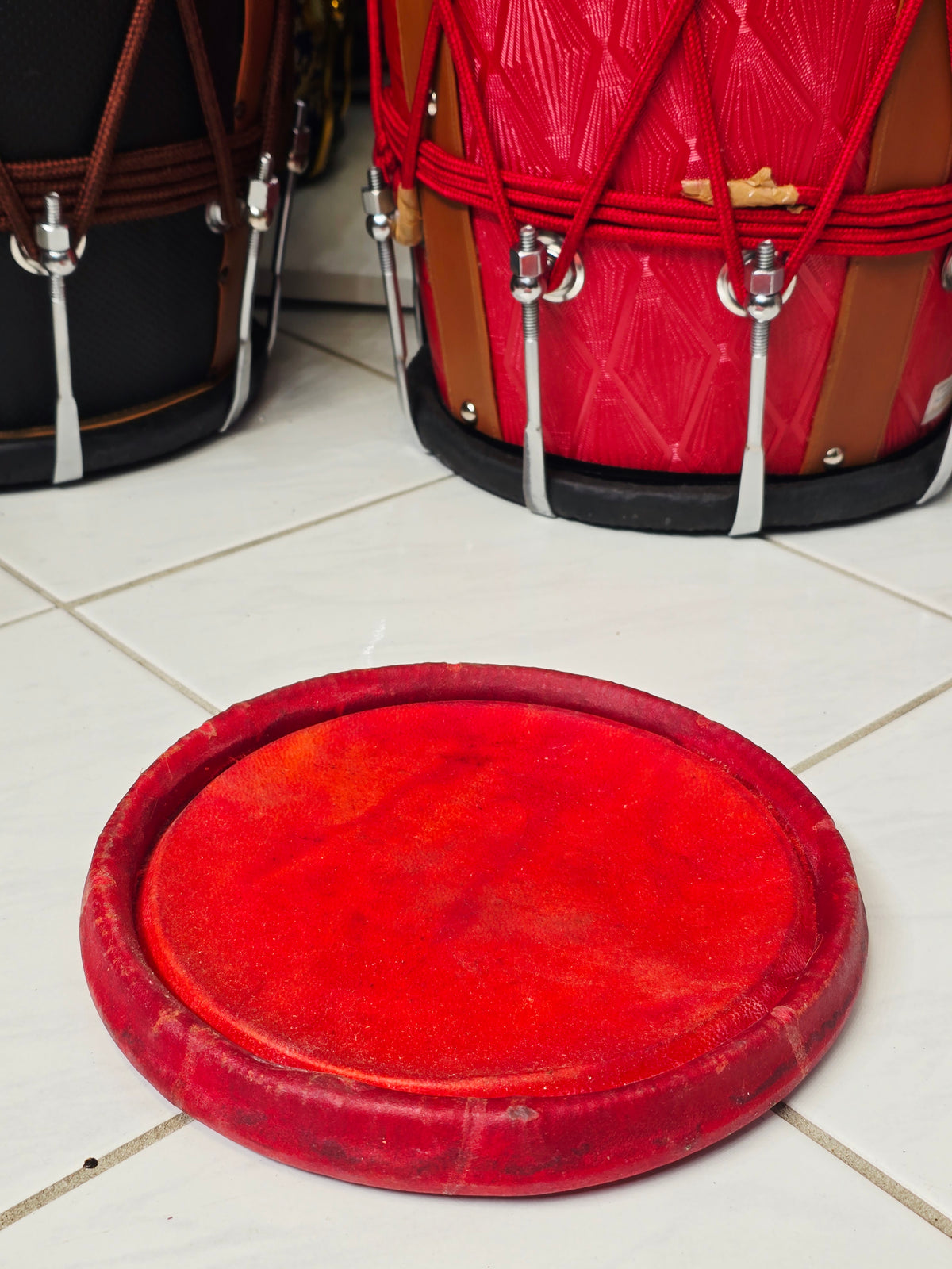 7" Concert Quality Red-Orange Dholak Treble Skin