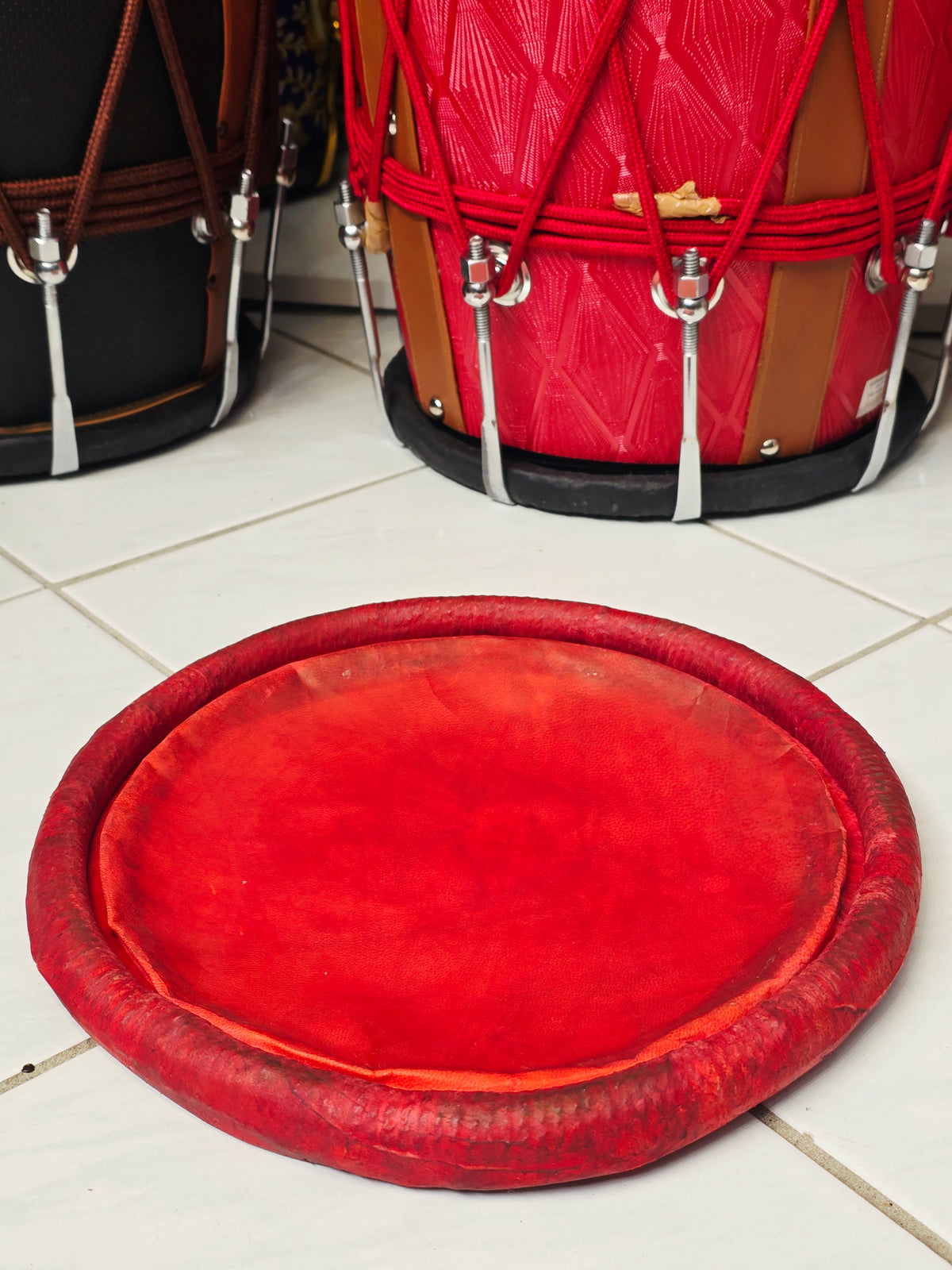 9" Concert Quality Red-Orange Dholak Bass Skin