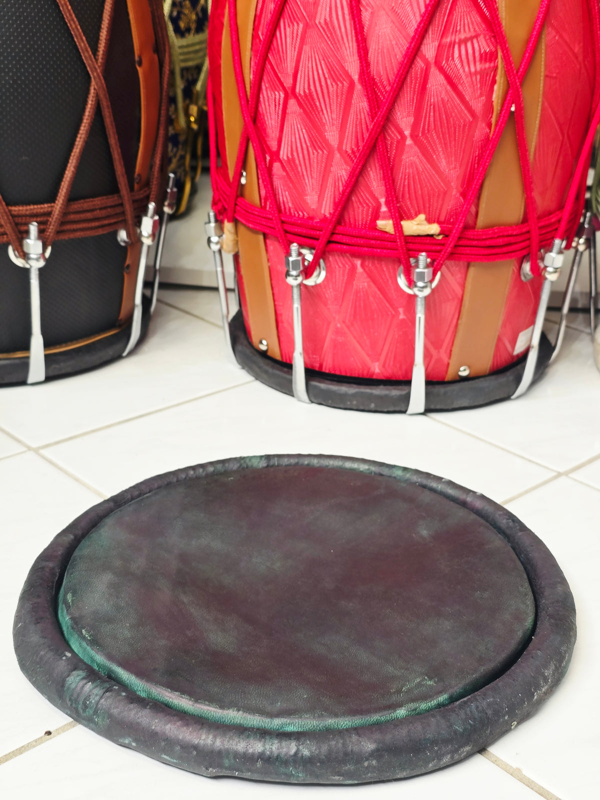 9.5" Concert Quality Dark Green Dholak Bass Skin
