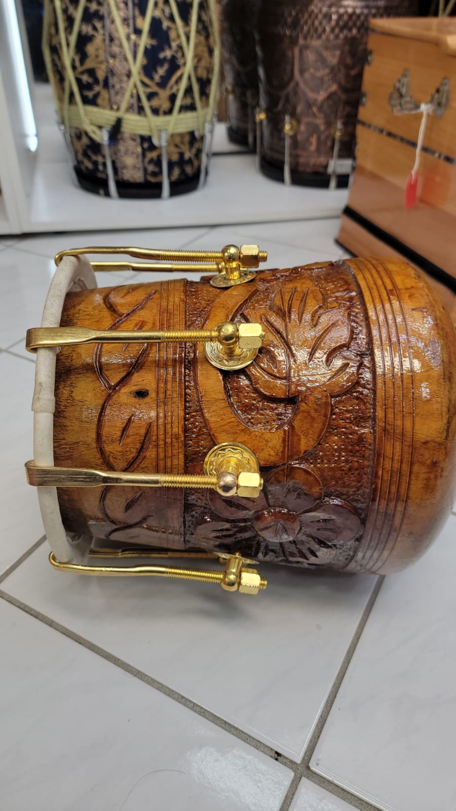 Custom Link for Bruce: KalaDhav™ Black-Finish Dhamma + Encarved Closed-Tone Half Dholak + Shipping