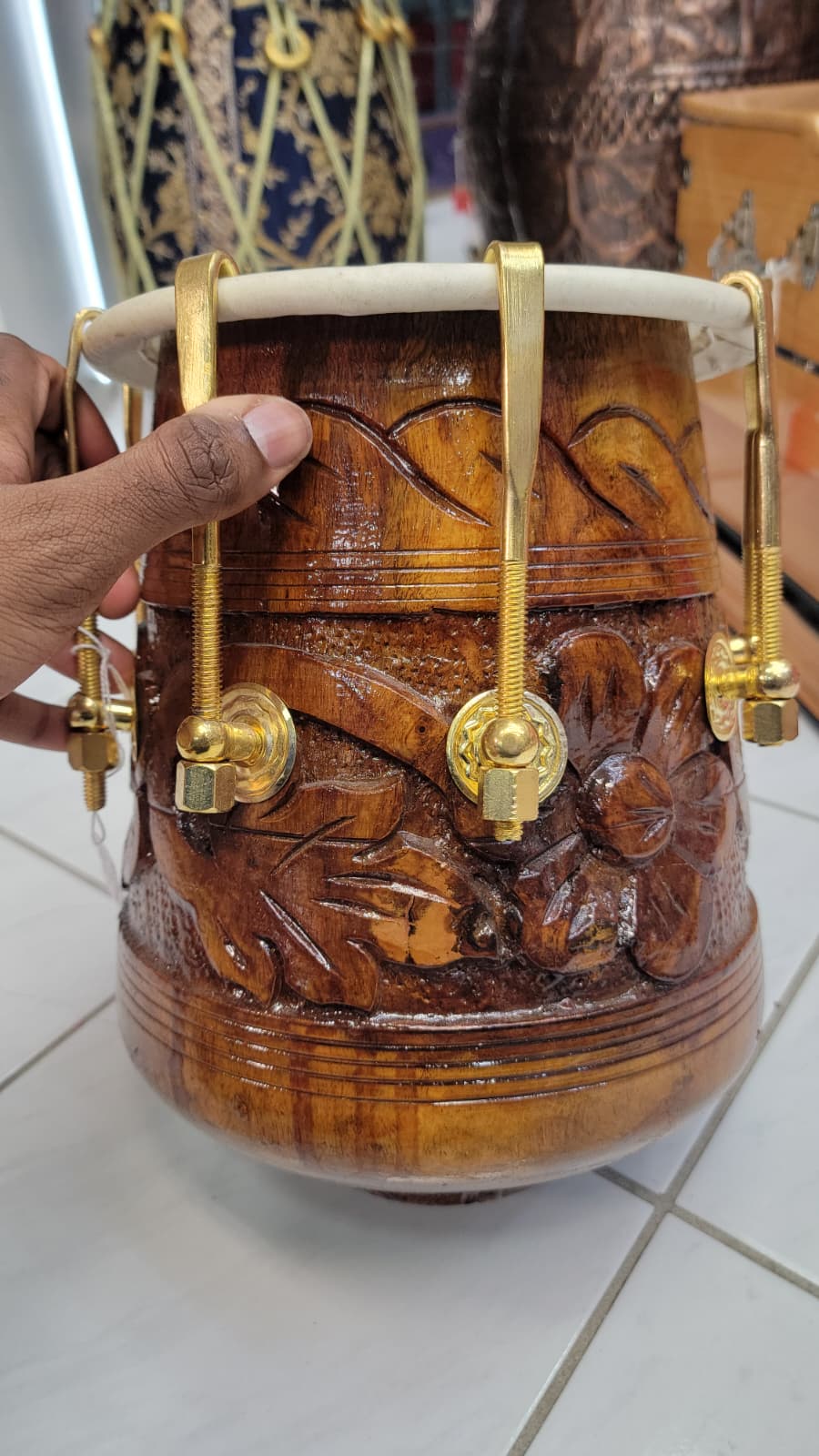Custom Link for Bruce: KalaDhav™ Black-Finish Dhamma + Encarved Closed-Tone Half Dholak + Shipping