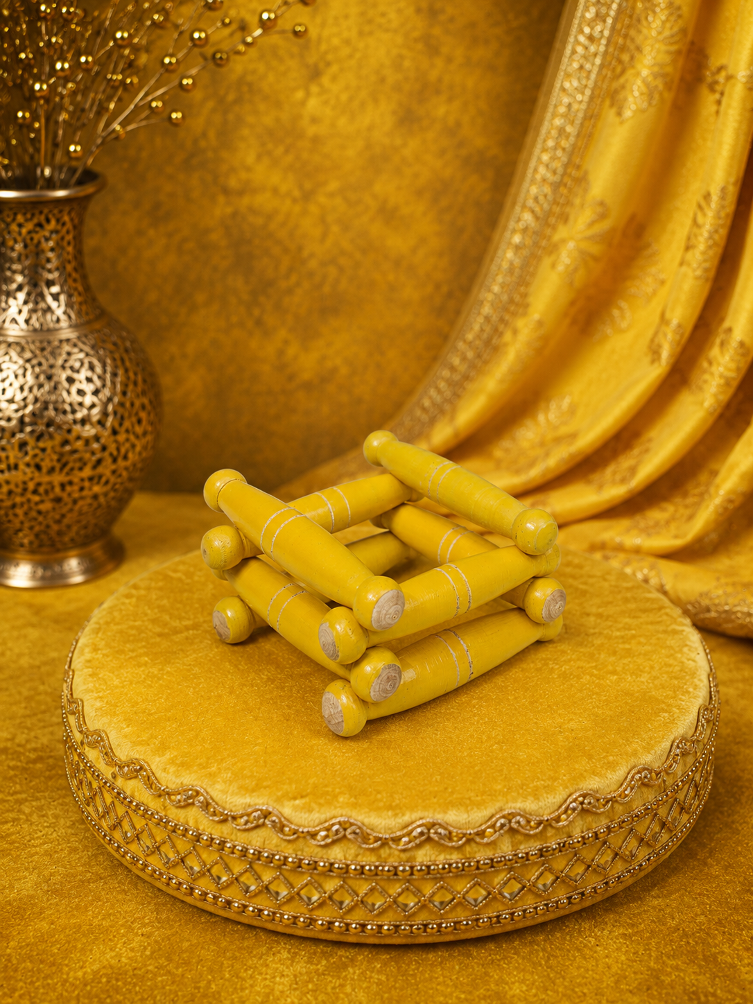 Yellow Wooden Bayan Ghattas (8-Piece)