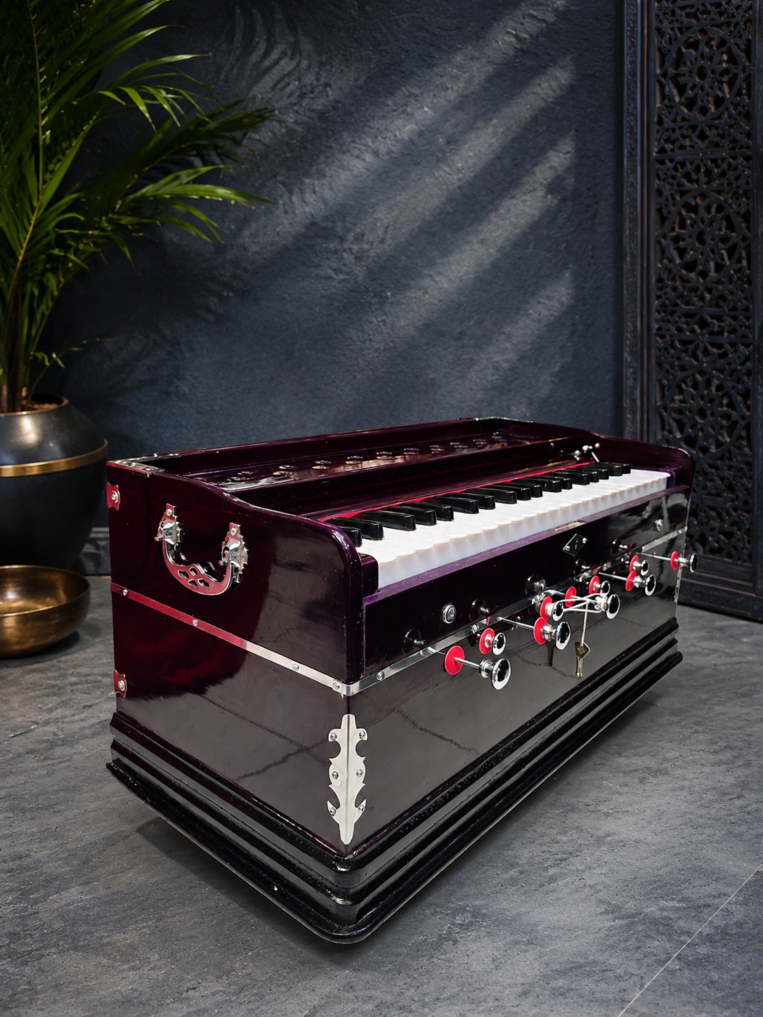 Surkriti™ Royale – 42-Key Professional Harmonium with Left-Hand Coupler, Komi Reeds & Deep Purple Gloss Finish*Minor Cosmetic Defects 10% Deposit Link for Sabrina