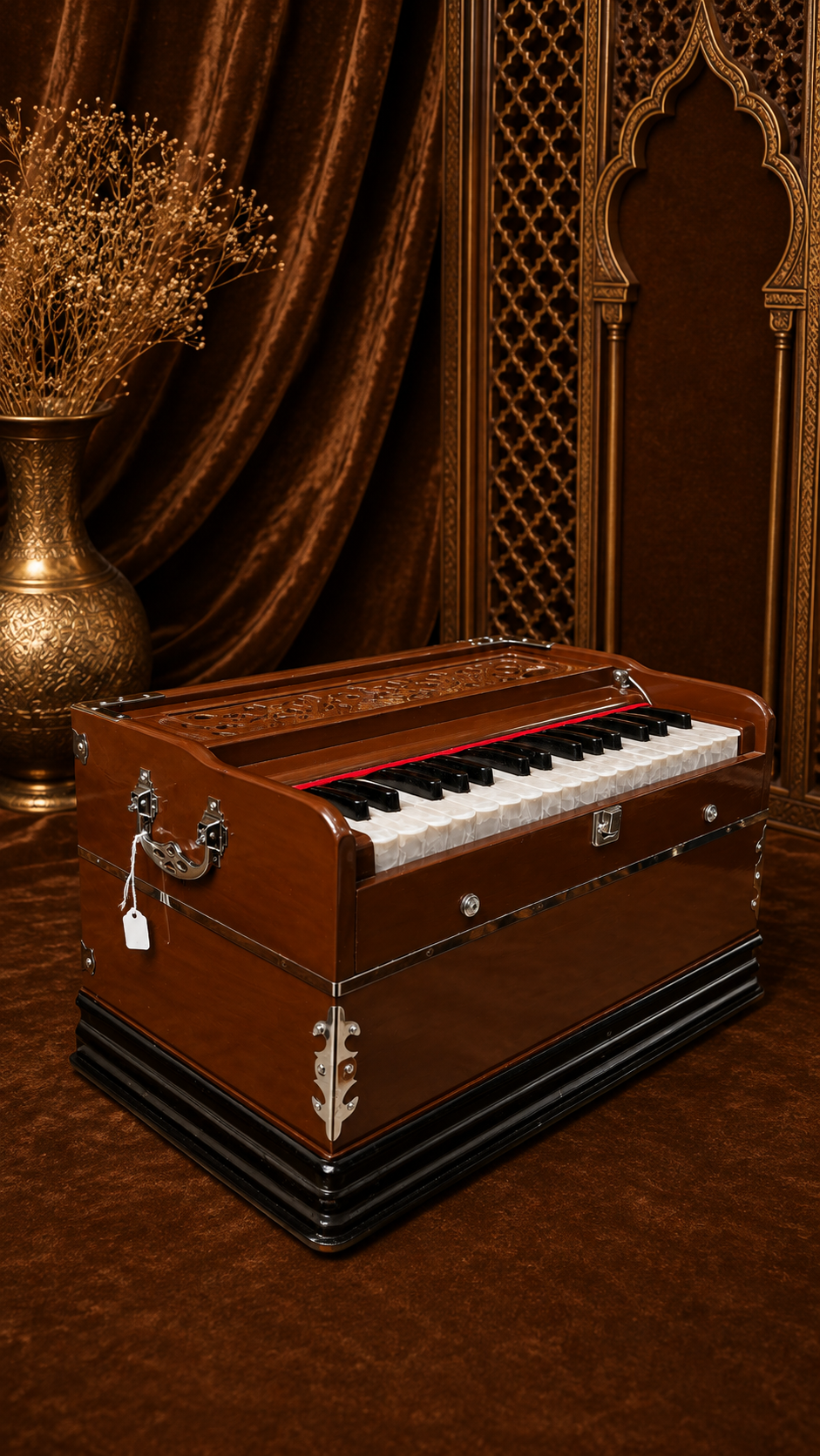 Mocha Melody: Compact Brown 32 Key Semi-Pro Boxed Harmonium with Coupler (No Stoppers)