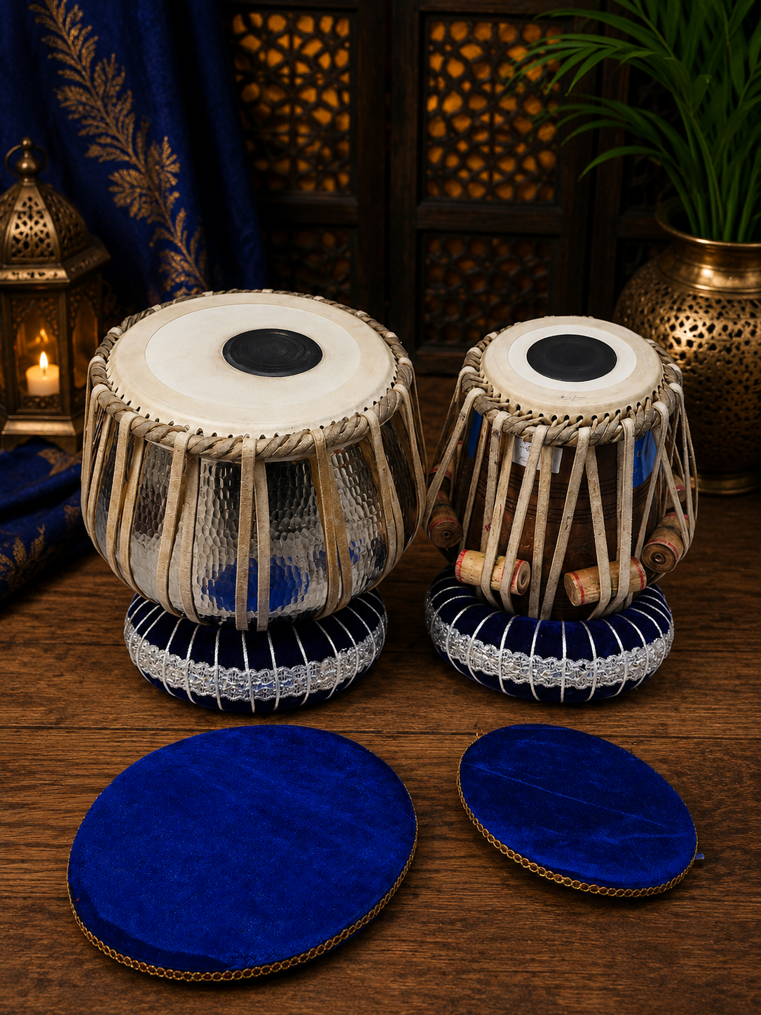 Svarion: 6" C/C# Red Sheesham Dayan + 9" Silver Copper Bayan Concert Tabla Set *Cosmetic Ghatta Marks
