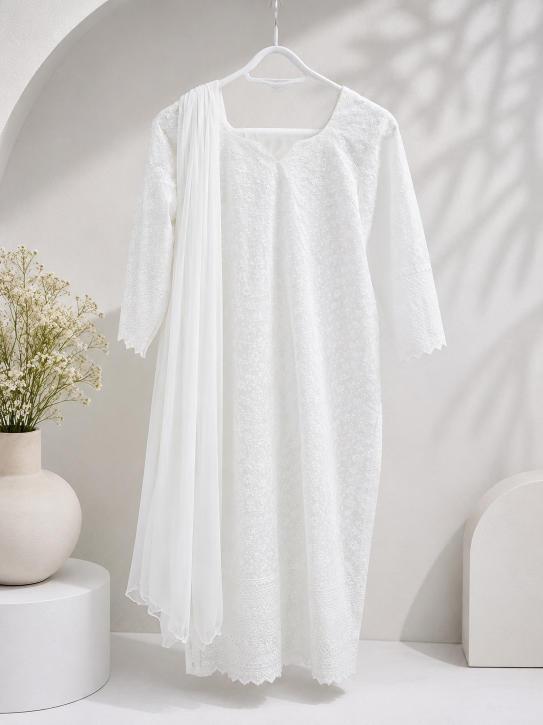 White Women's Shalwar with Slight V-Neck *Contact For Price*