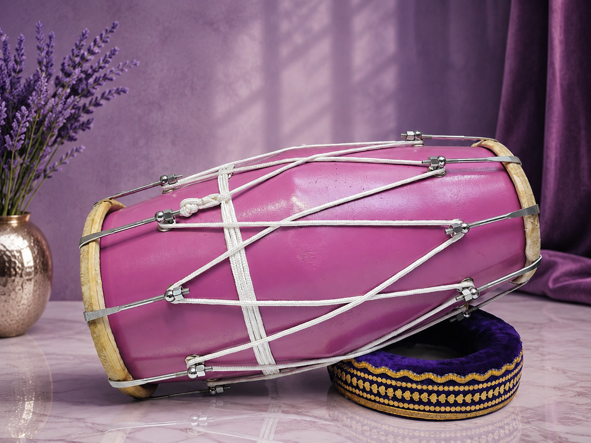 Lavanya Melody | 22" 16lbs Lavender Painted Refurbished West Indian Bolted Dholak *Minor Cosmetic Blemishes
