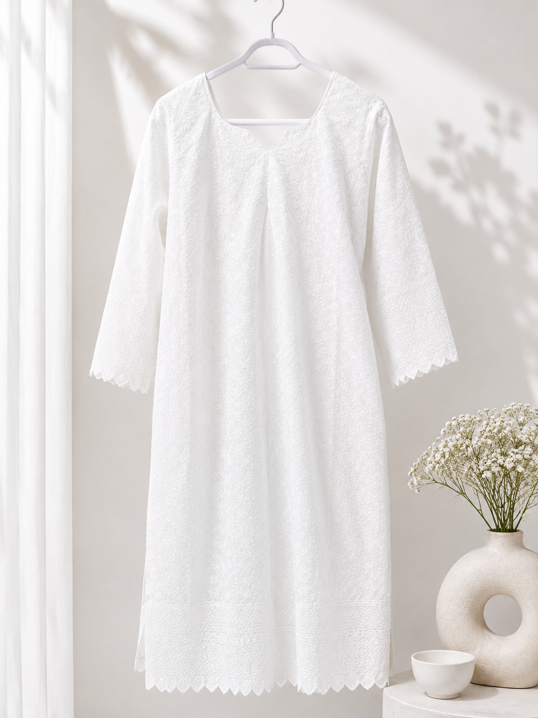 White Women's Shalwar with Slight V-Neck *Contact For Price*