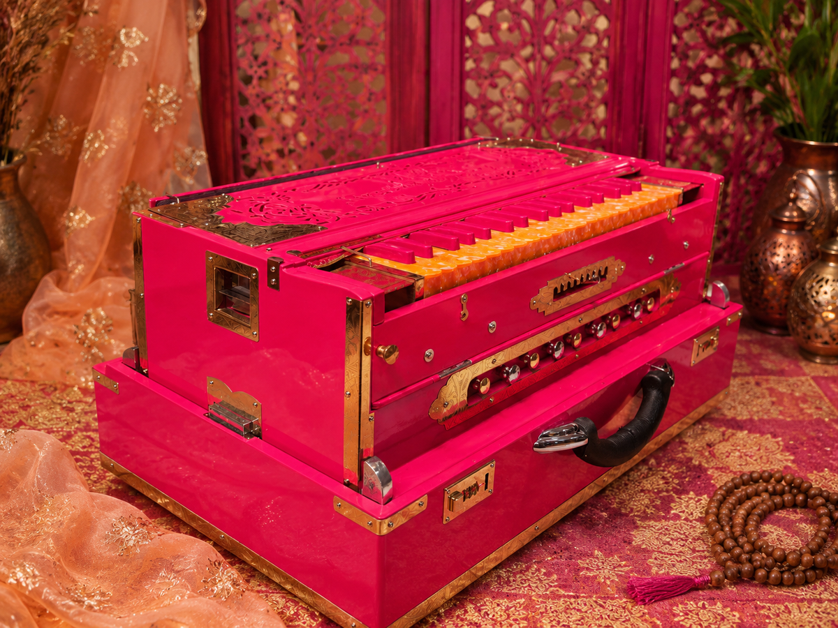 Suramayi Empress | 3 Reed BMF 9 Changer Pink Harmonium with Pink & Golden-Orange Keys