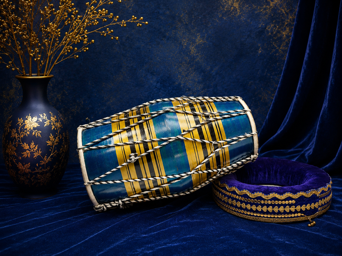 Blue & Gold Toddler Dholak with Black Stripes (For Ages 1-3) * Cosmetic Defects