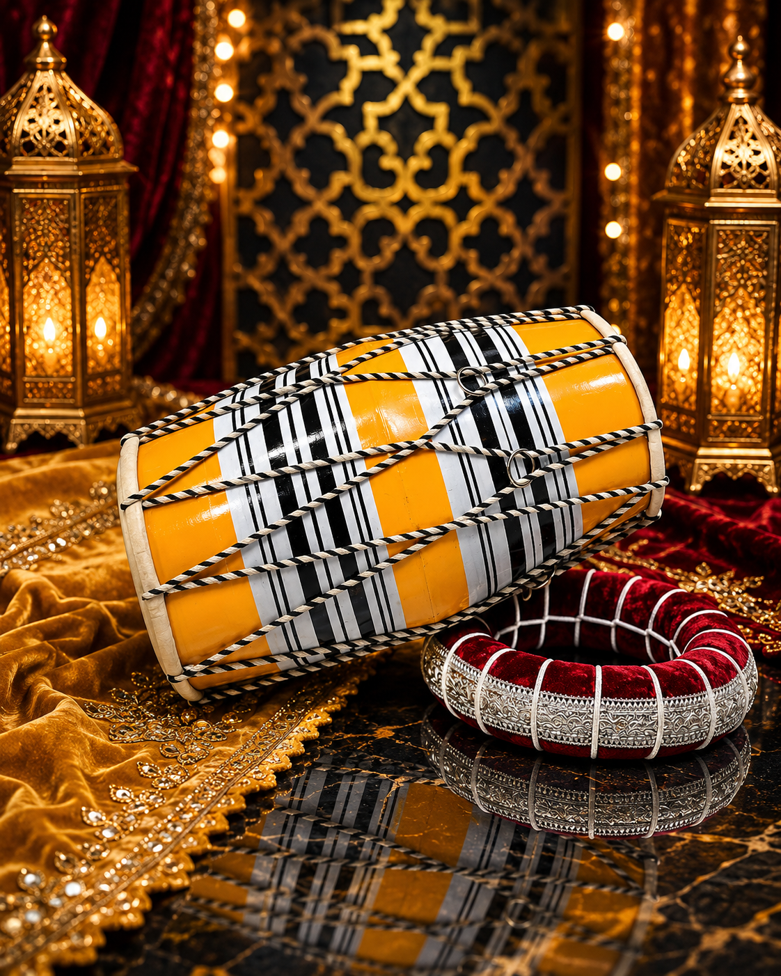 Yellow Toddler Dholak with Black and White Stripes (For Ages 1-3) * Very Minor Cosmetic Defects
