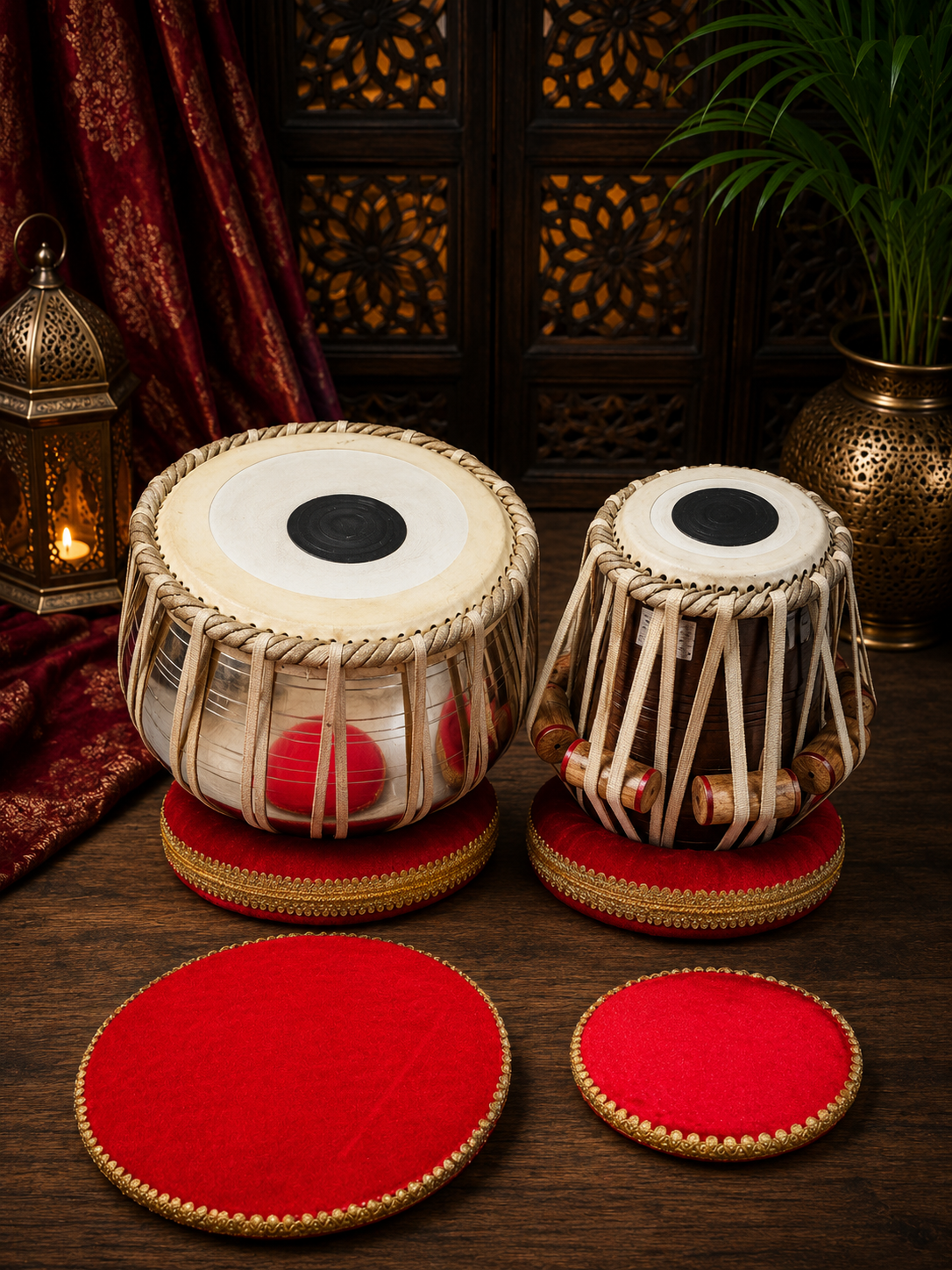 Zerion 5.25" D#/E Red Sheesham Nylon-Strapped Dayan + 9.25" 3.3kg Steel Bayan Semi-Pro Tabla Set *Very Minor Cosmetic Blemishes