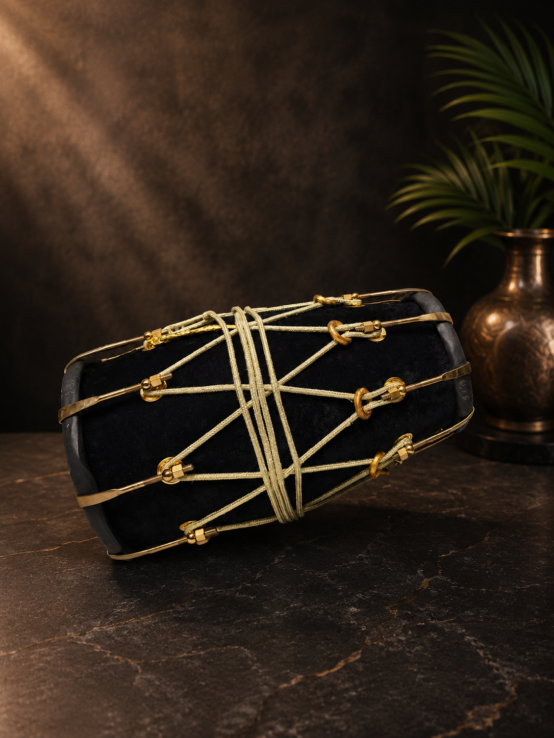 Midnight Maharaja Black Velvet Red Sheesham Dholak