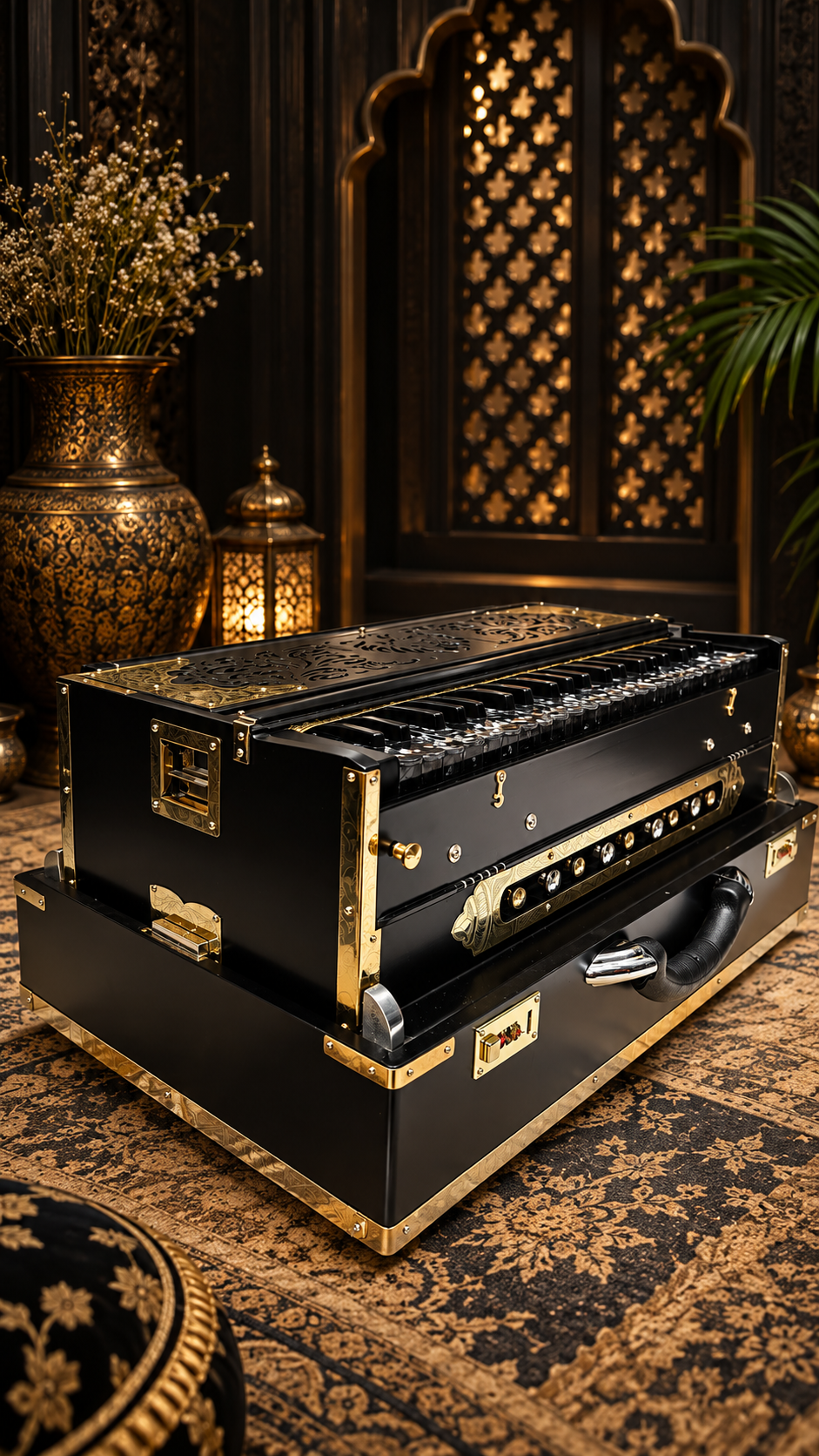 Custom Harmonium for Hasib: Midnight Raag | 42-Key 3-Reed BMF Matte Black Non-Scale Changer Harmonium with Black German Keys *Balance Payment Link*
