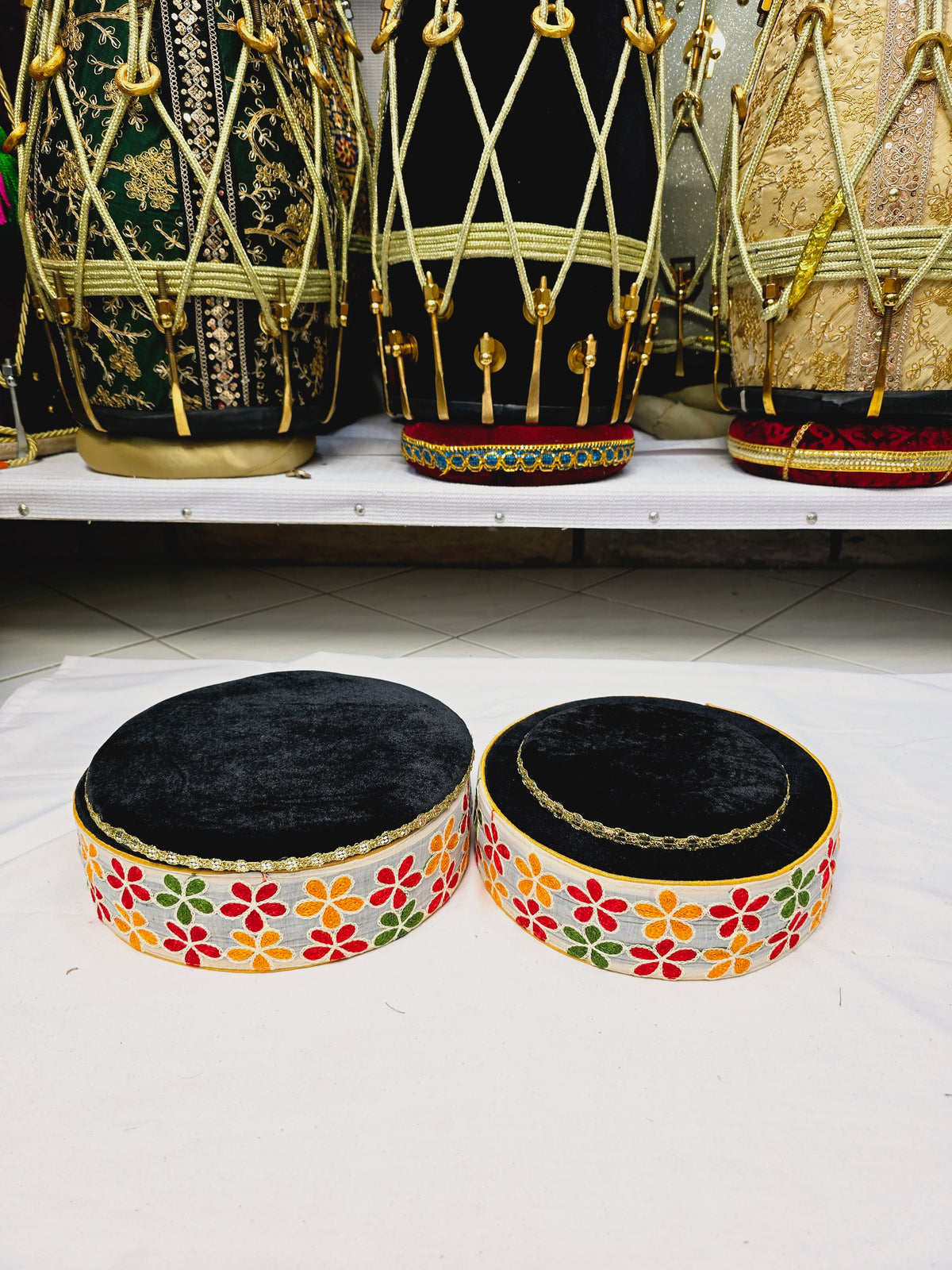 Eclipse Bloom Tabla Rings – Premium Black with Multicolor Floral Design" - Sangeet Store