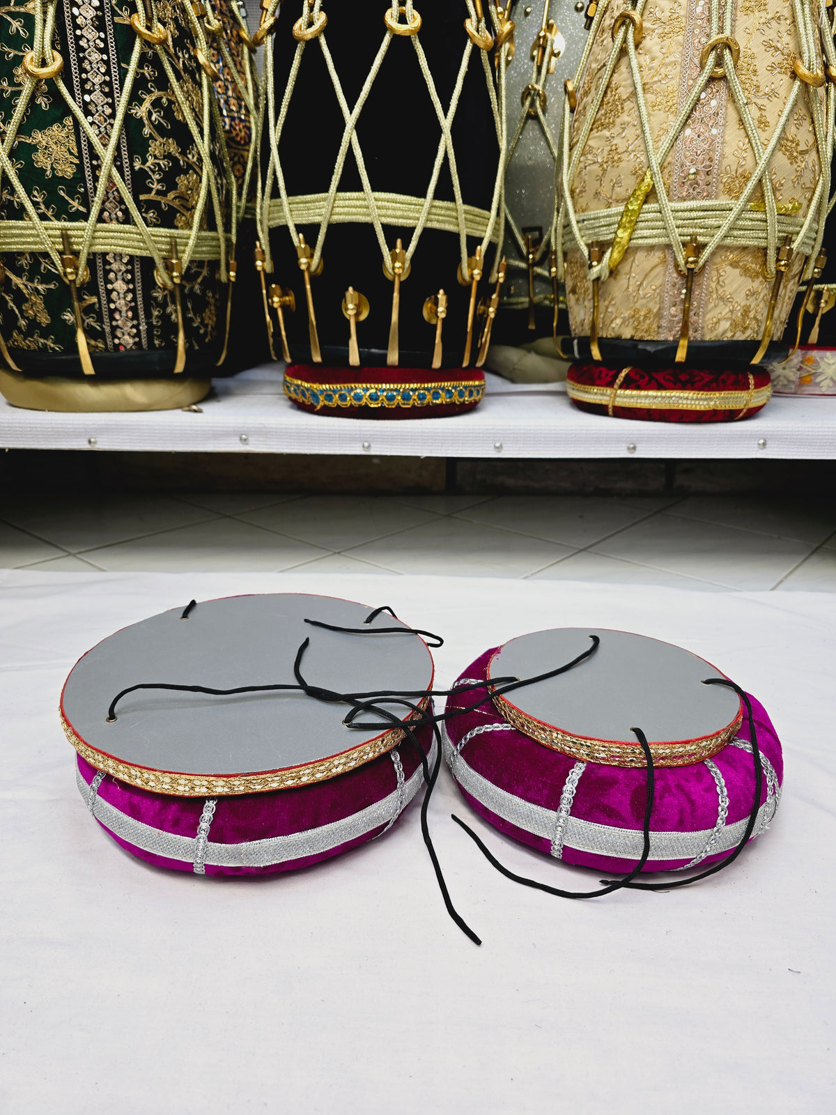 Starlit Magenta Tabla Rings – Magenta with Silver Design (Minor Cosmetic Defects) - Sangeet Store