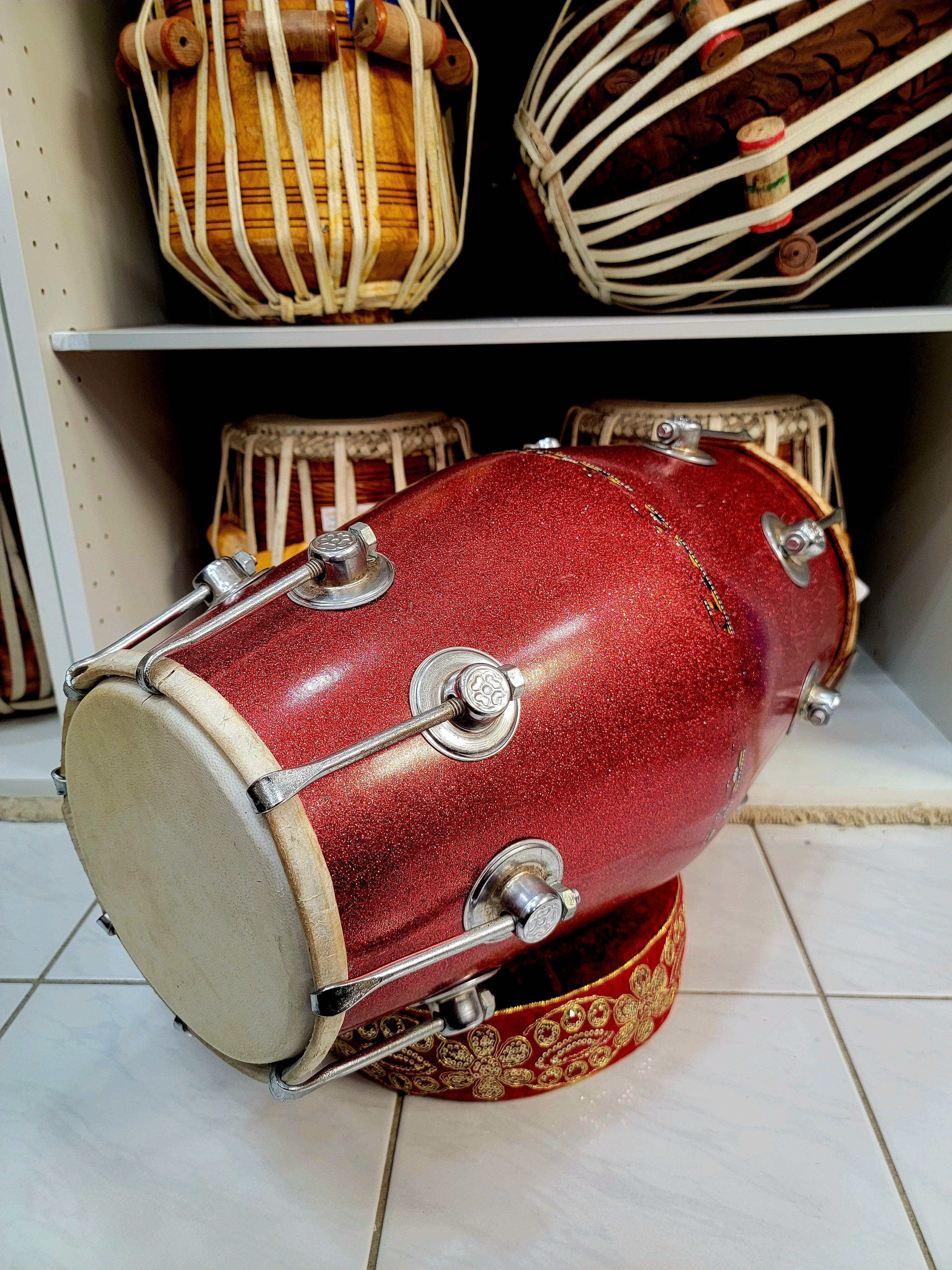 Refurbished Sparkly Red Bina Dholak (Sold as is) - Sangeet Store