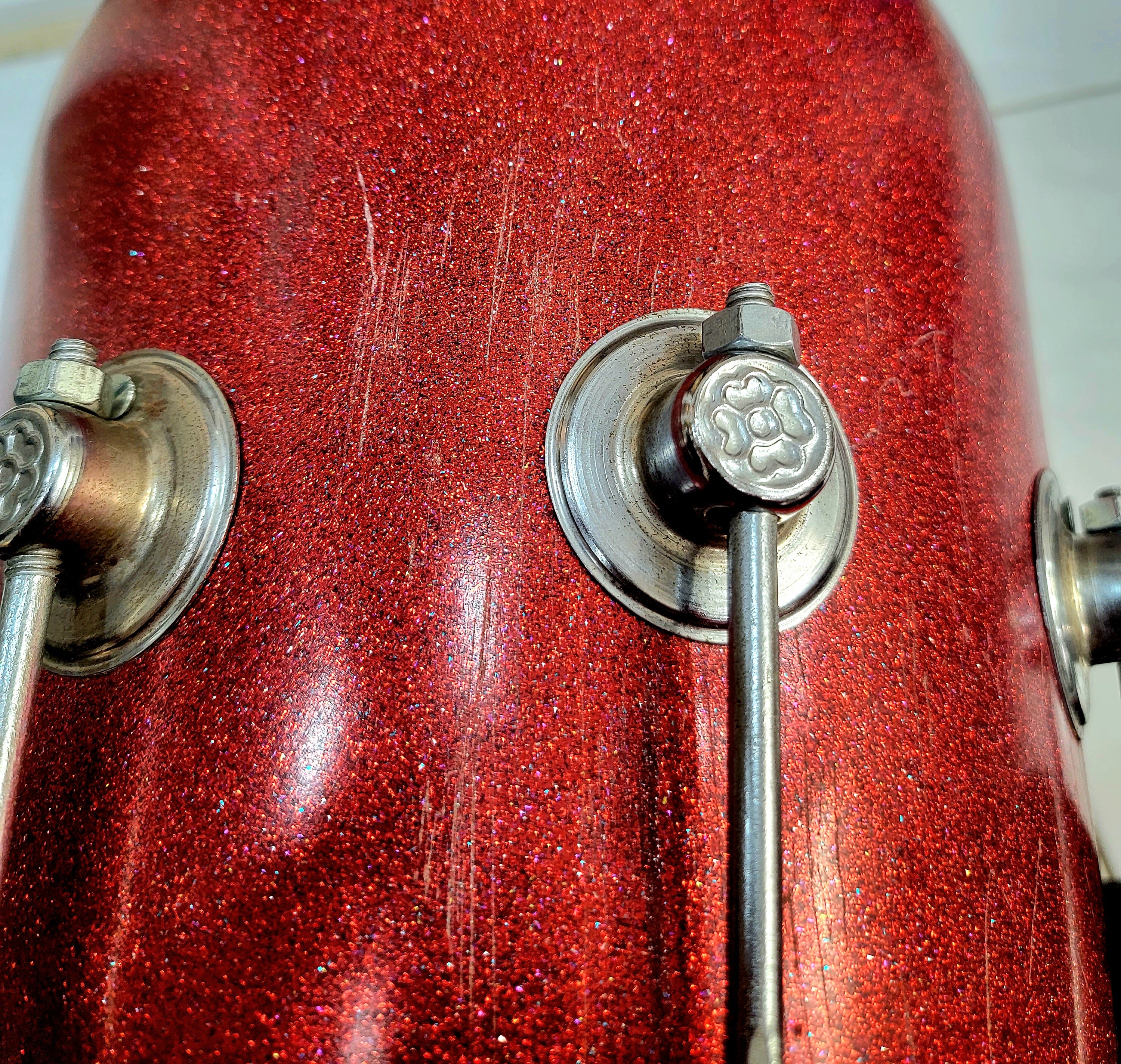Refurbished Sparkly Red Bina Dholak (Sold as is) - Sangeet Store