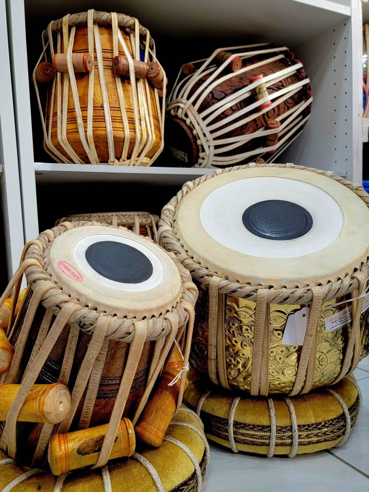 Advanced Student Quality Golden Tabla Set (5.0" E Scale + Brass) - Sangeet Store