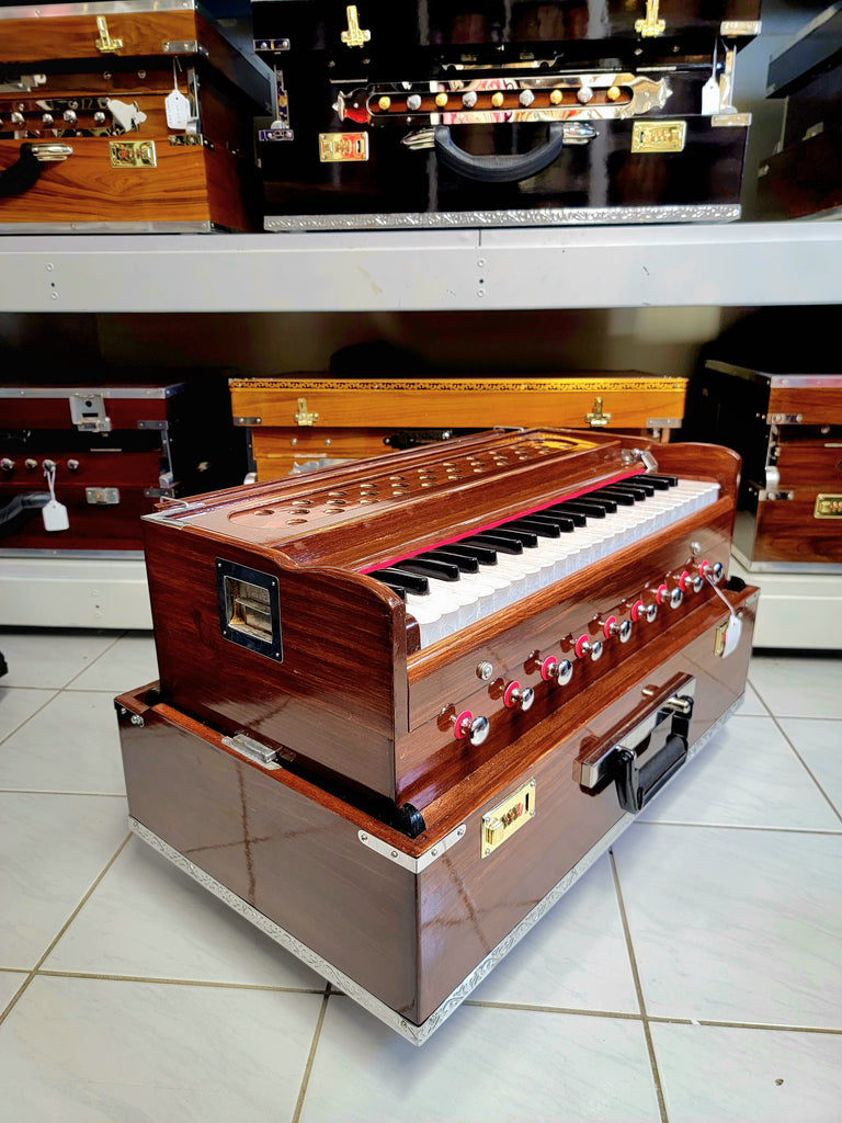Brown 2-Reed Punjab Pinewood Traveler Harmonium - Sangeet Store