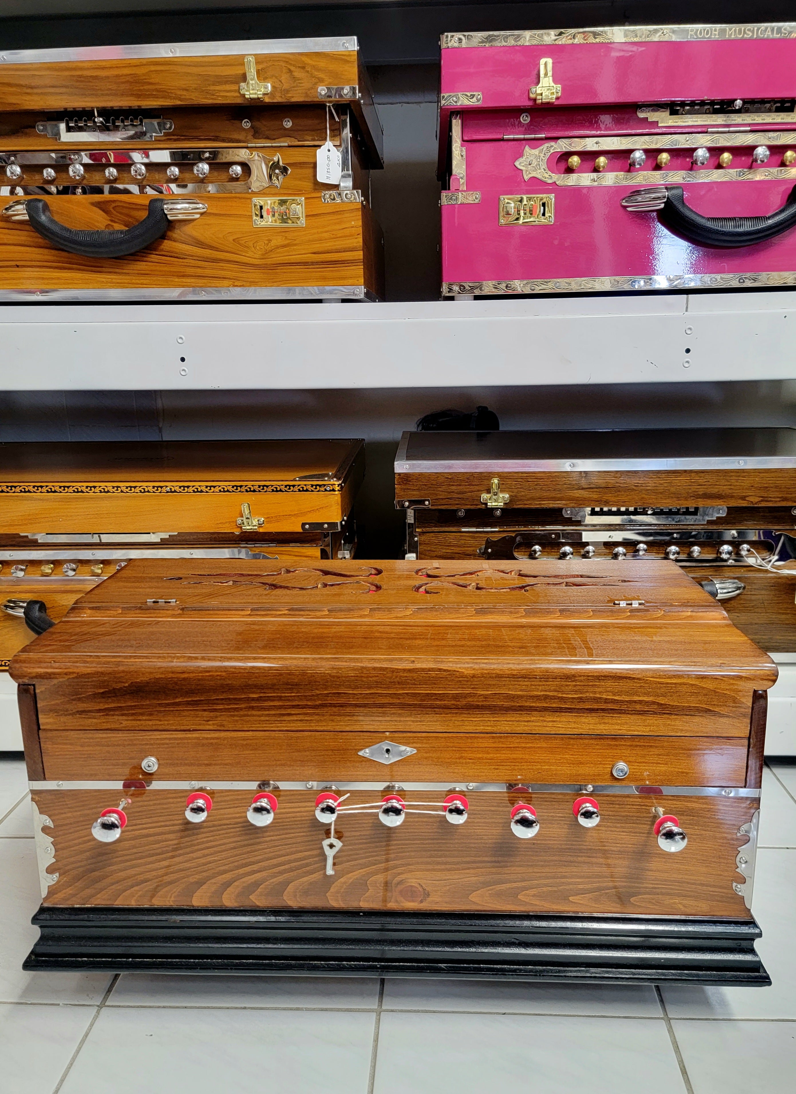 Premium Punjab Brown Boxed Harmonium (42 keys with coupler) - Sangeet Store