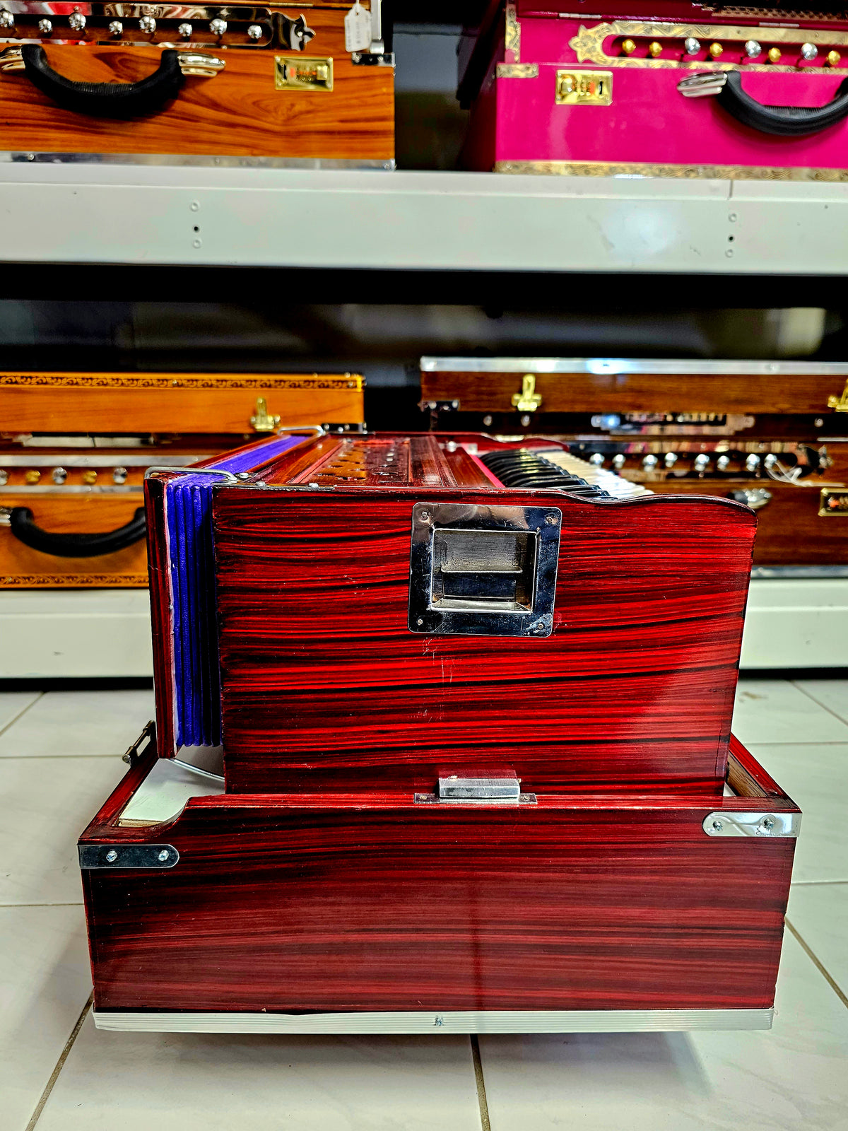 Cherry Red 32 Key 2 Reed Pine Wood Traveller Harmonium - Sangeet Store