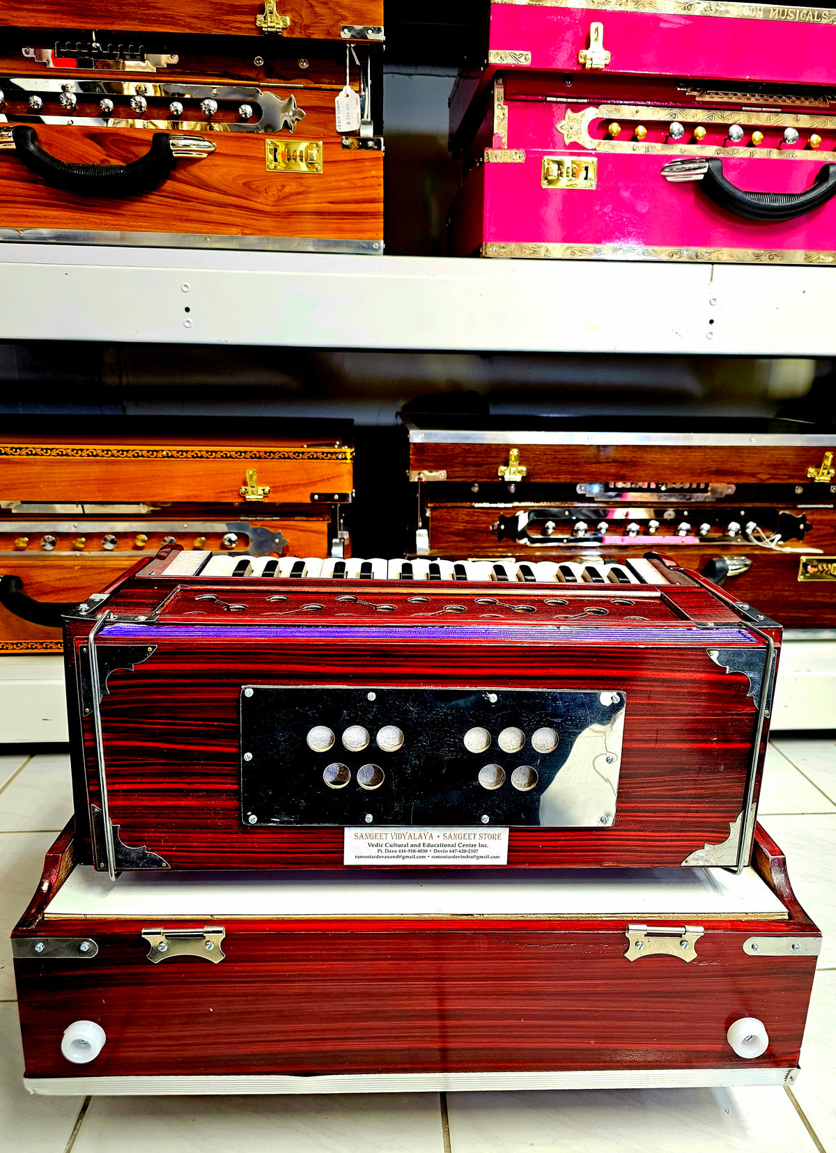 Cherry Red 32 Key 2 Reed Pine Wood Traveller Harmonium - Sangeet Store