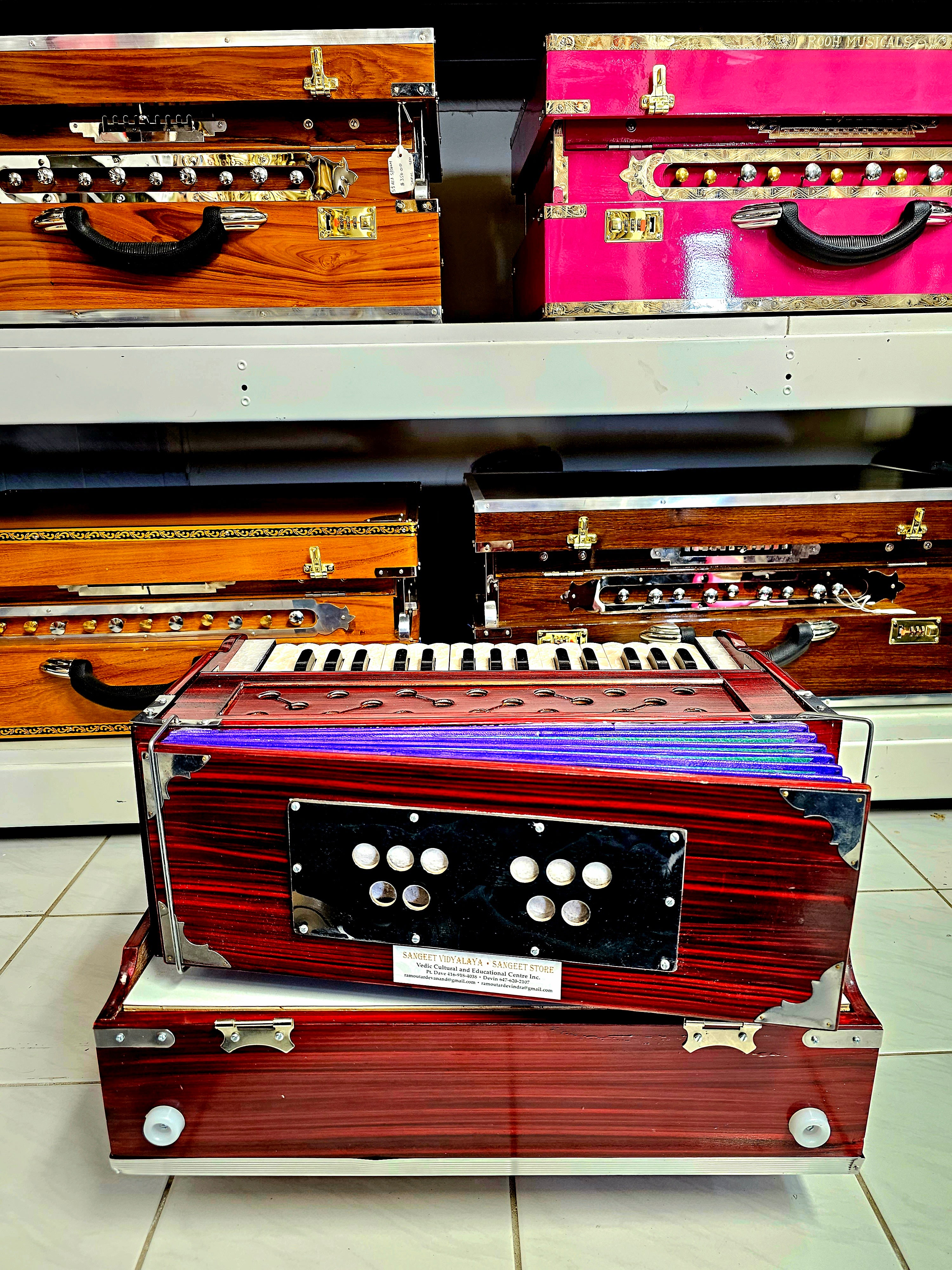 Cherry Red 32 Key 2 Reed Pine Wood Traveller Harmonium - Sangeet Store