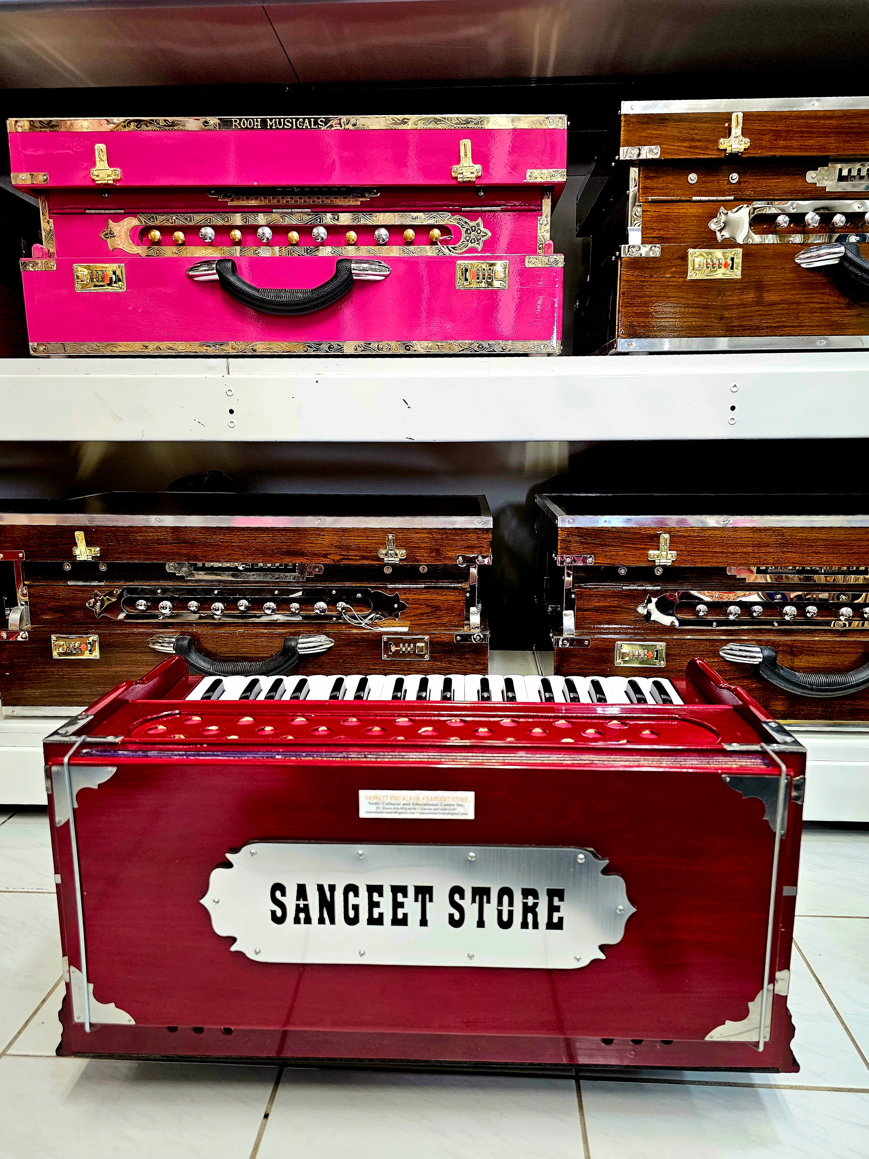 Red Semi-Professional Harmonium (39 keys + No Coupler) - Sangeet Store