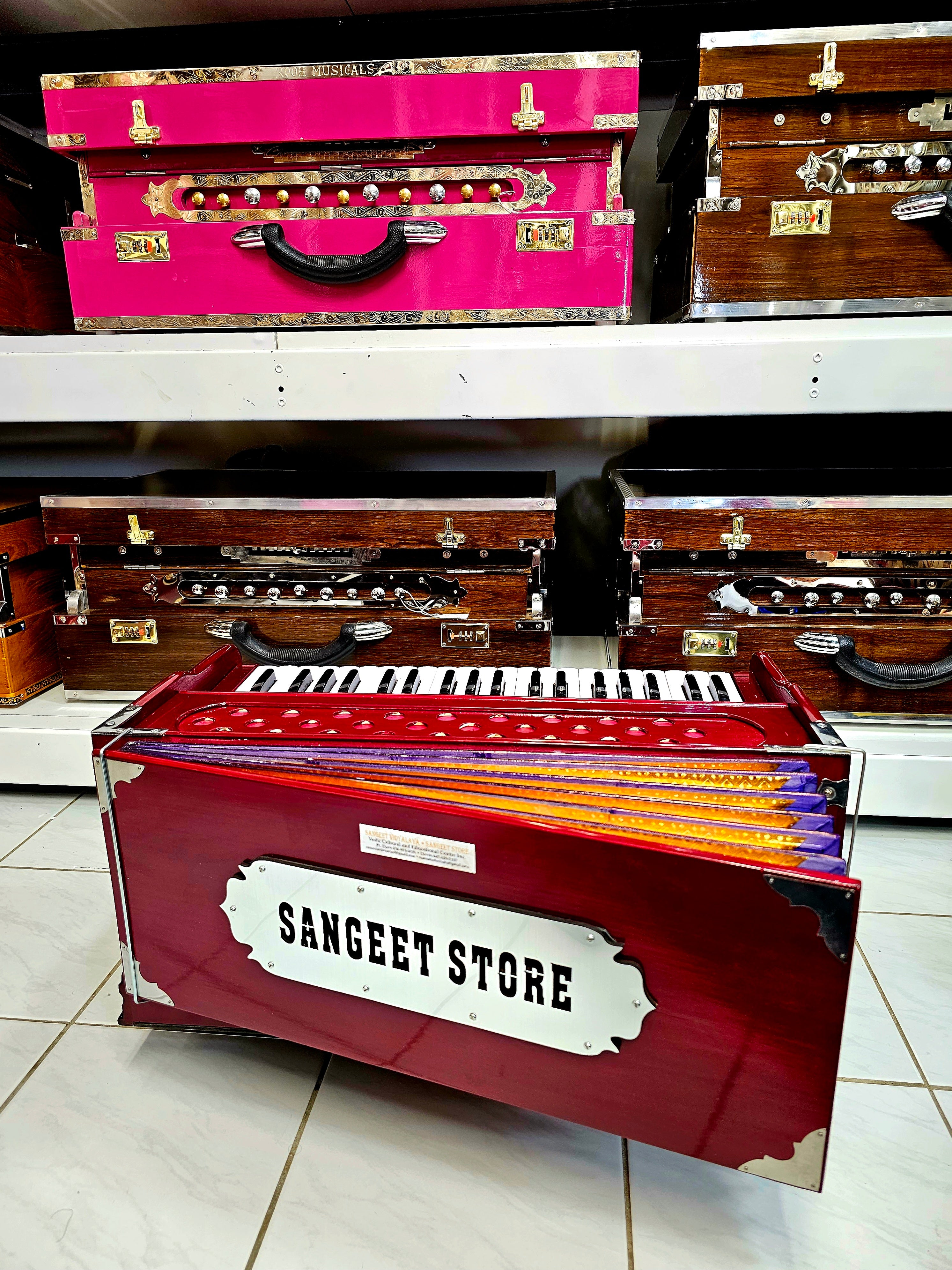 Red Semi-Professional Harmonium (39 keys + No Coupler) - Sangeet Store