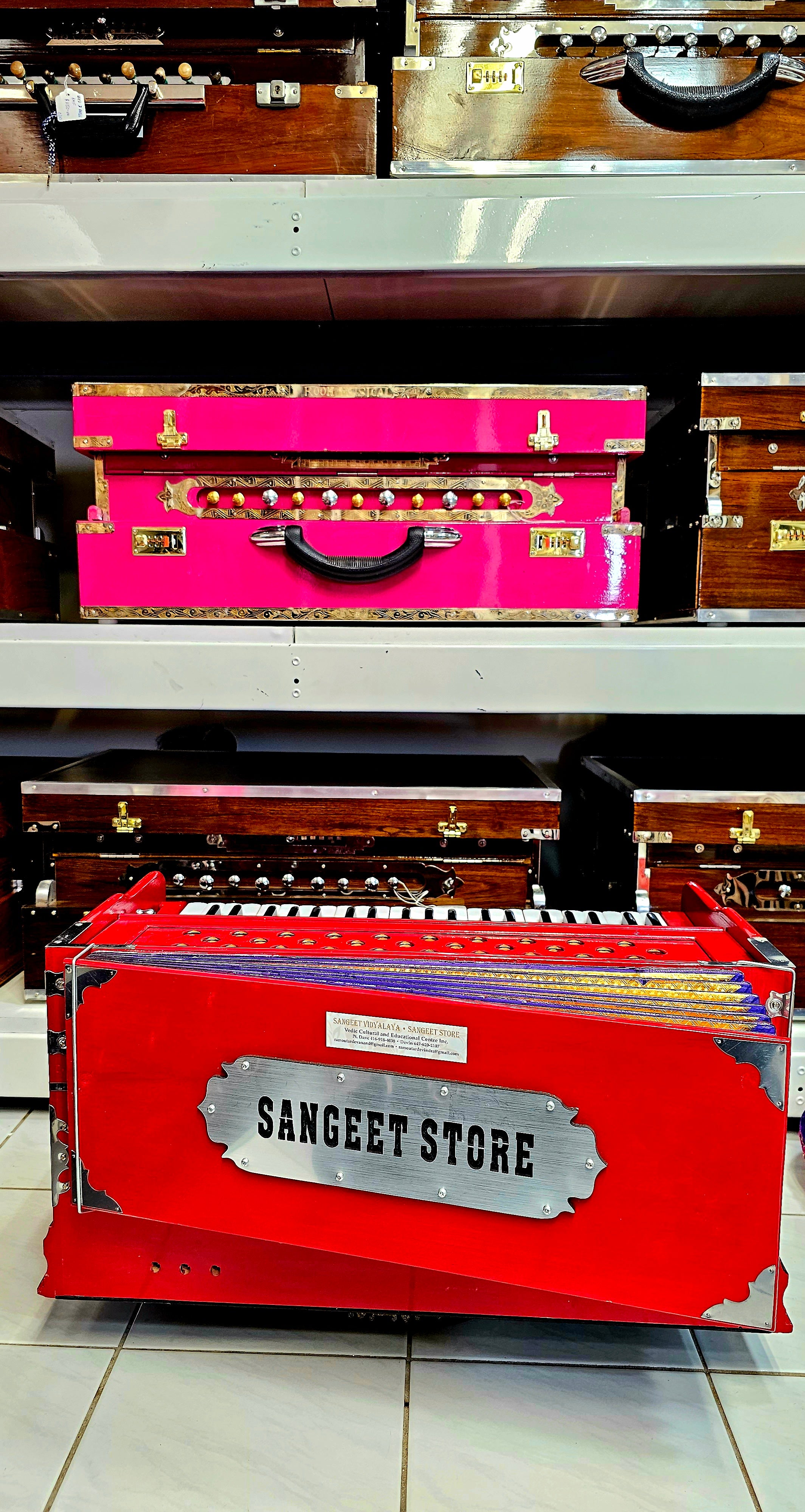 Premium 3-Reed Cherry Red Sangeet Harmonium - Sangeet Store