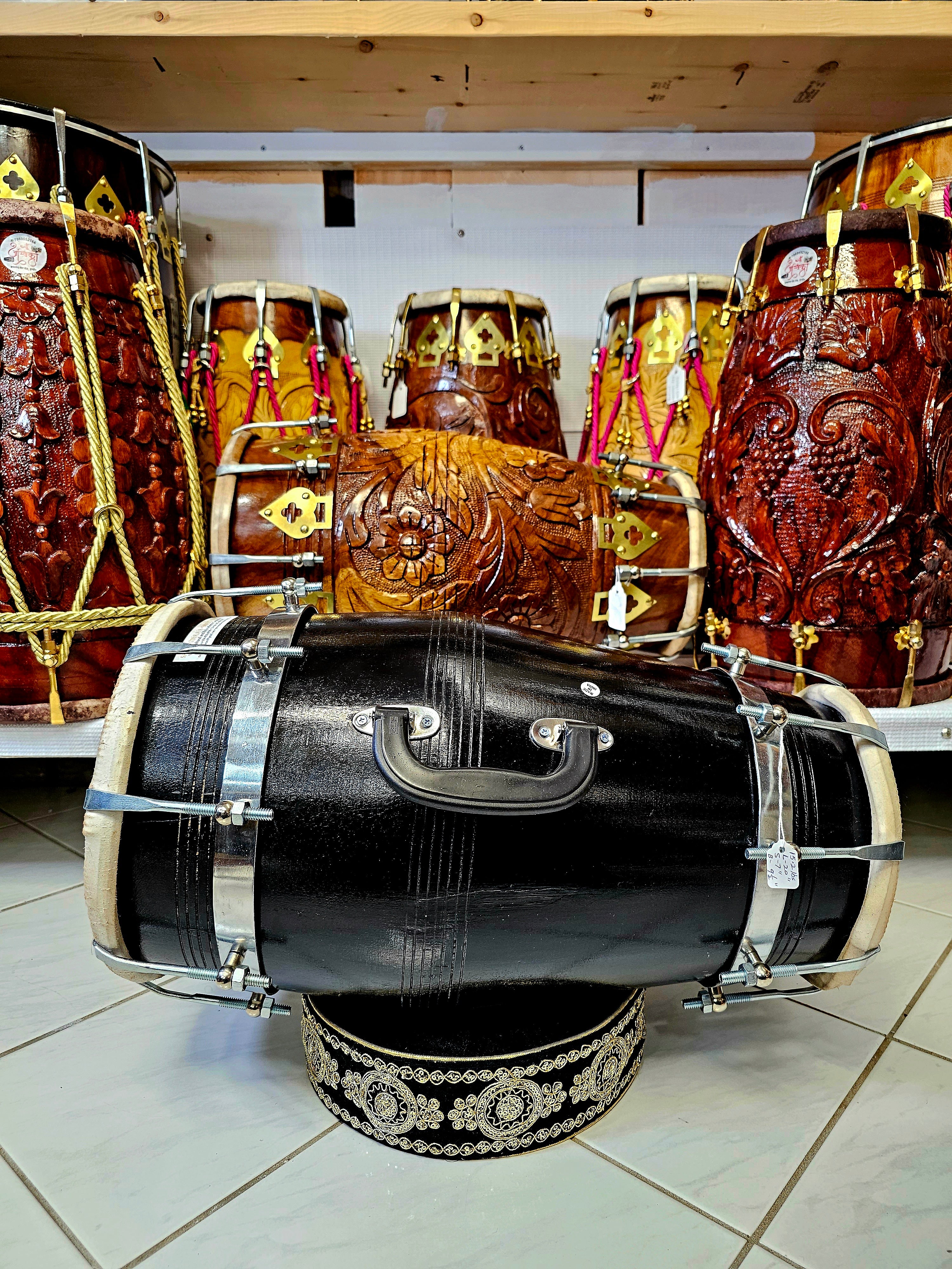 The Onyx Sonic Dholak - A Black Professional Mango Wood Dholak with Chrome Bolts, Metal Rings and a Handle!