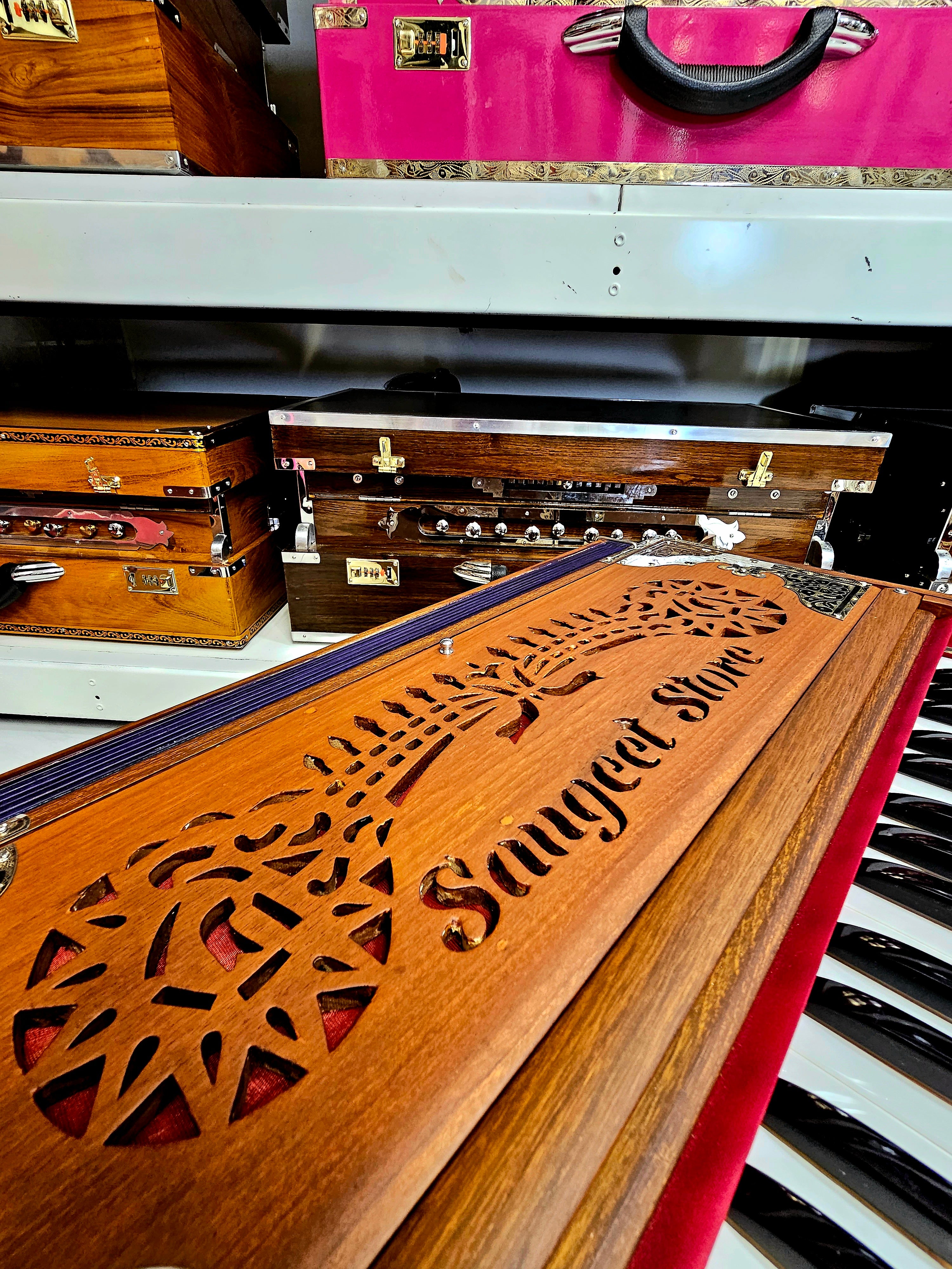 The Harmony Glide MMF 9-Scale Changer - A Natural Wood Matte Finish Harmonium with Silver Accents, Unique Stoppers Layout, and Light/Agile Keys!