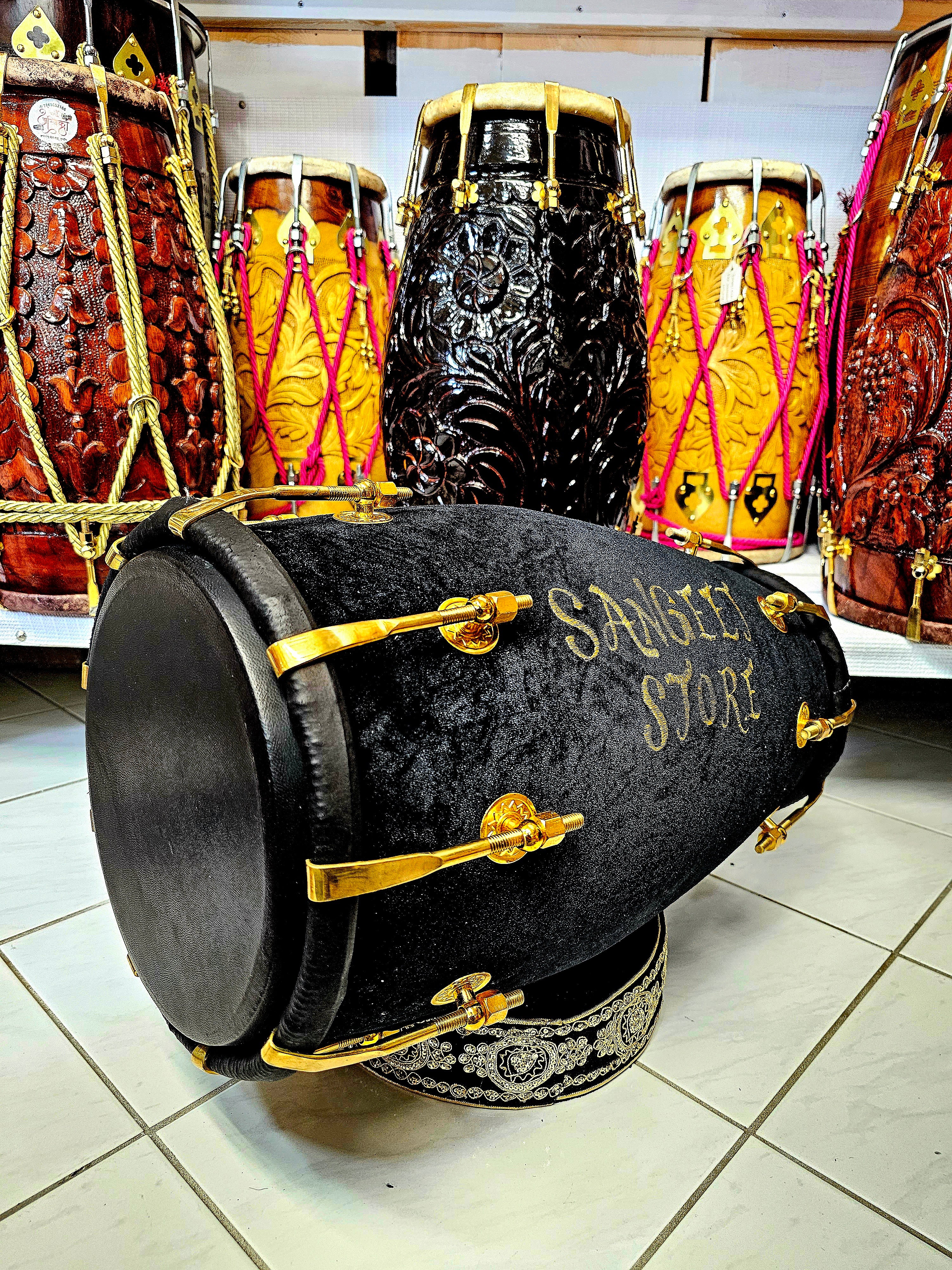 Golden Serenade: Black Velvet Sangeet Store Exclusive Dholak