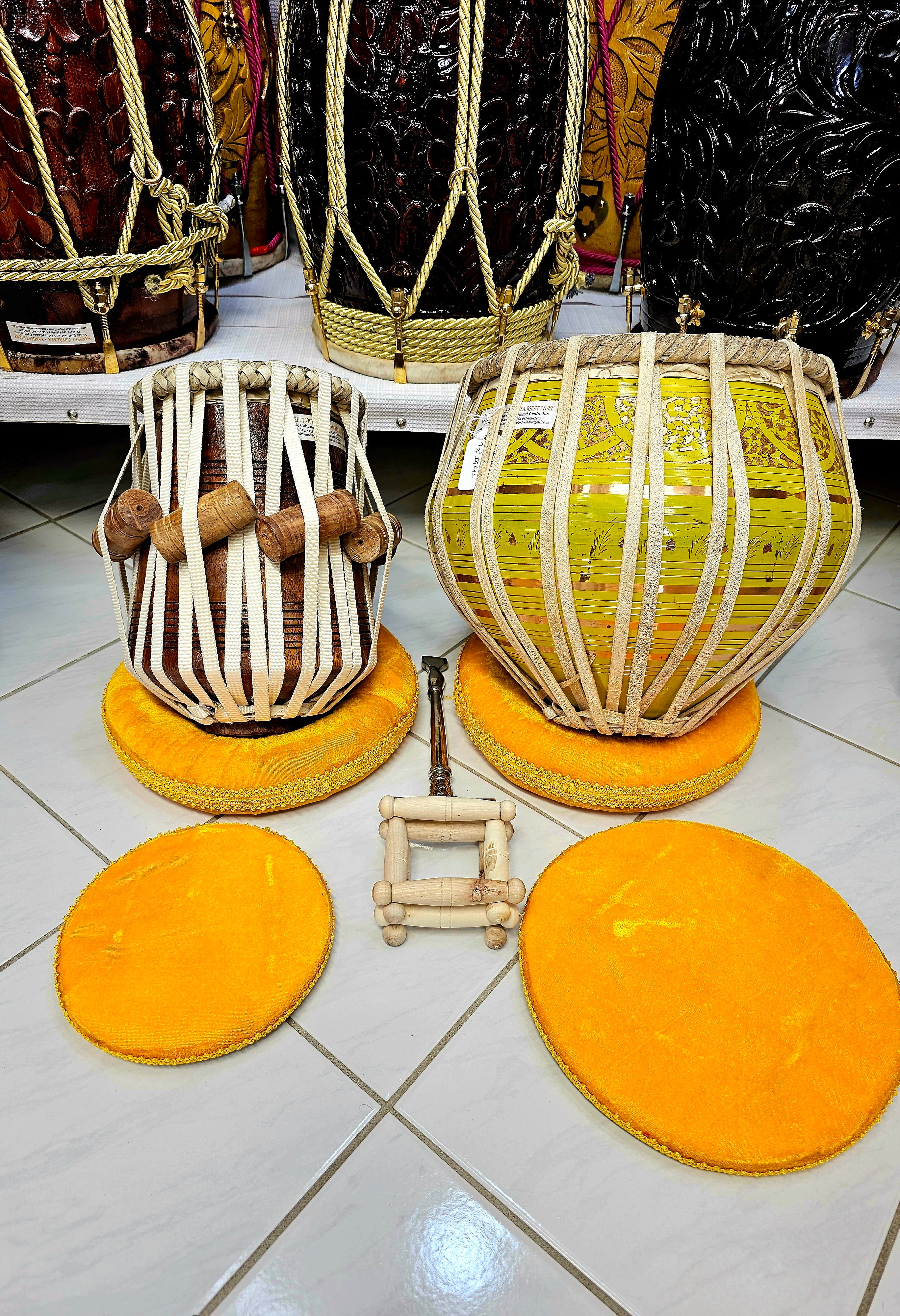 Sunlit Rhythms: 5.25" Red Sheesham Dayan + 9.25" Yellow Iqbal Bayan, Semi-pro Benares Tabla Set