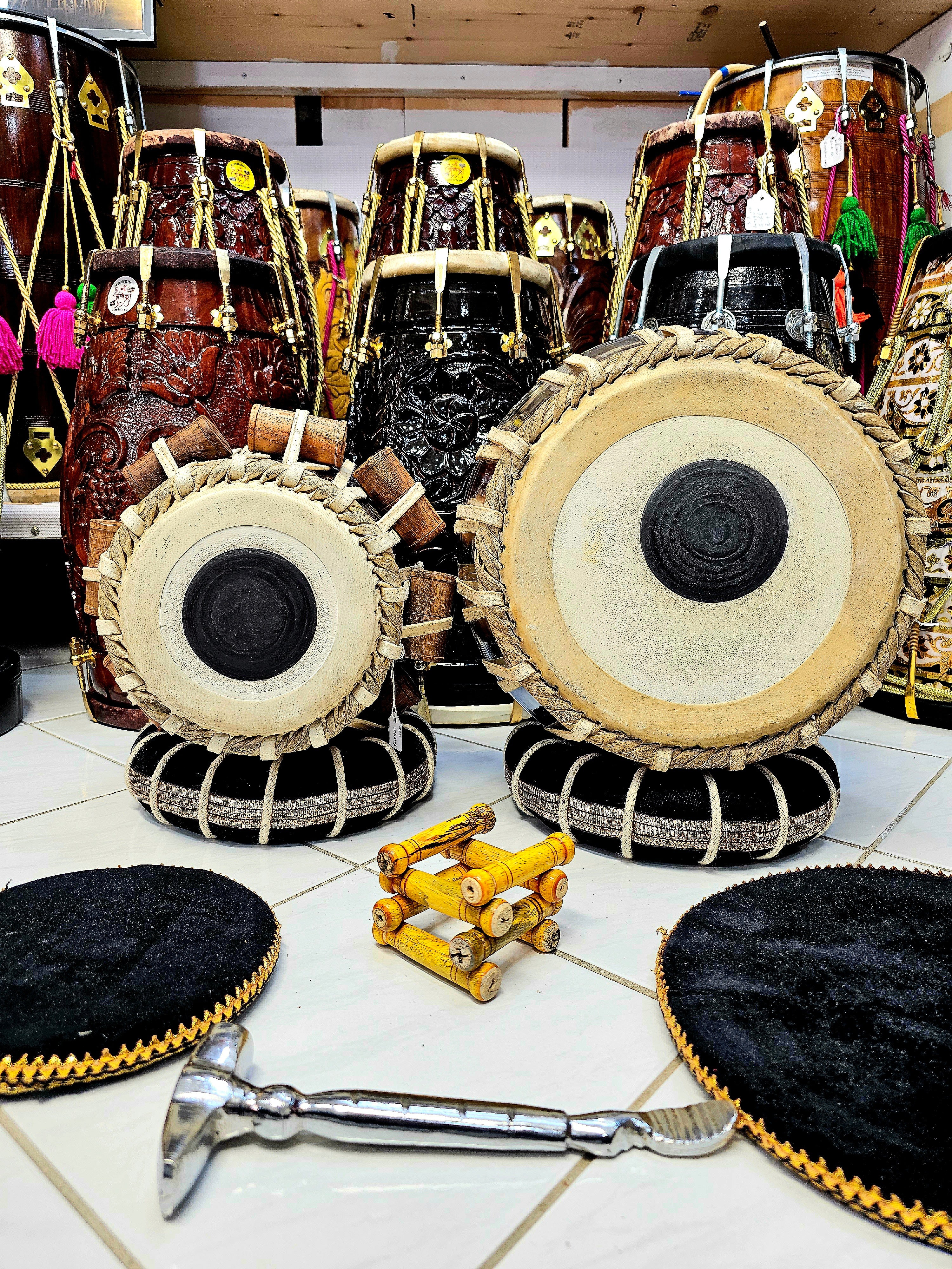 Timeless Elegance Tabla Set - 6" C# Red Sheesham Dayan and 9" Traditional Silver Brass Bayan