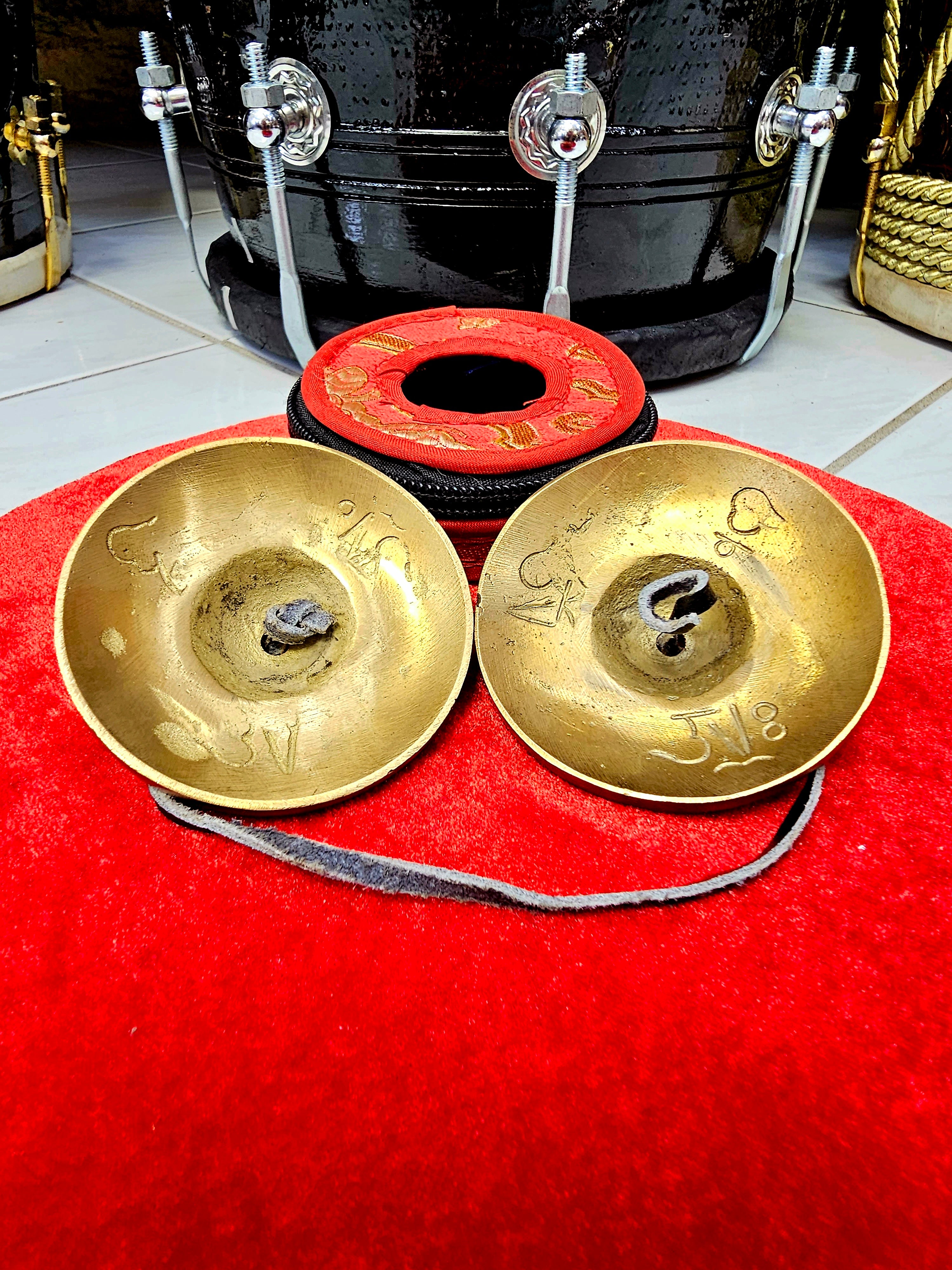 Majestic Echo: Golden Engraved Brass Majeeras with Red & Gold Case