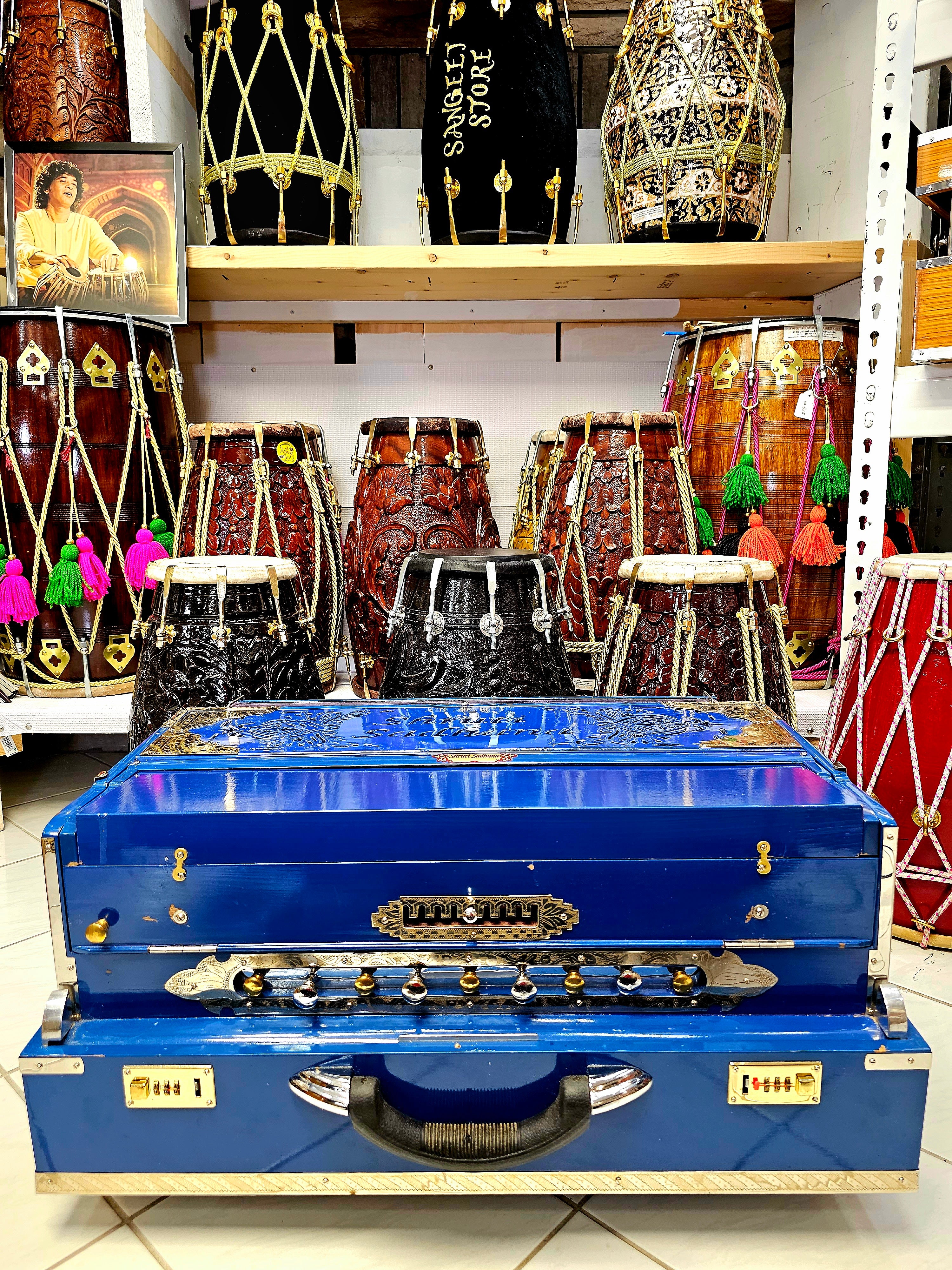 Sonic Odyssey: Refurbished Blue German 9 Scale Changer Harmonium with 3 Reeds(2-line German and 1-line Indian Bass)