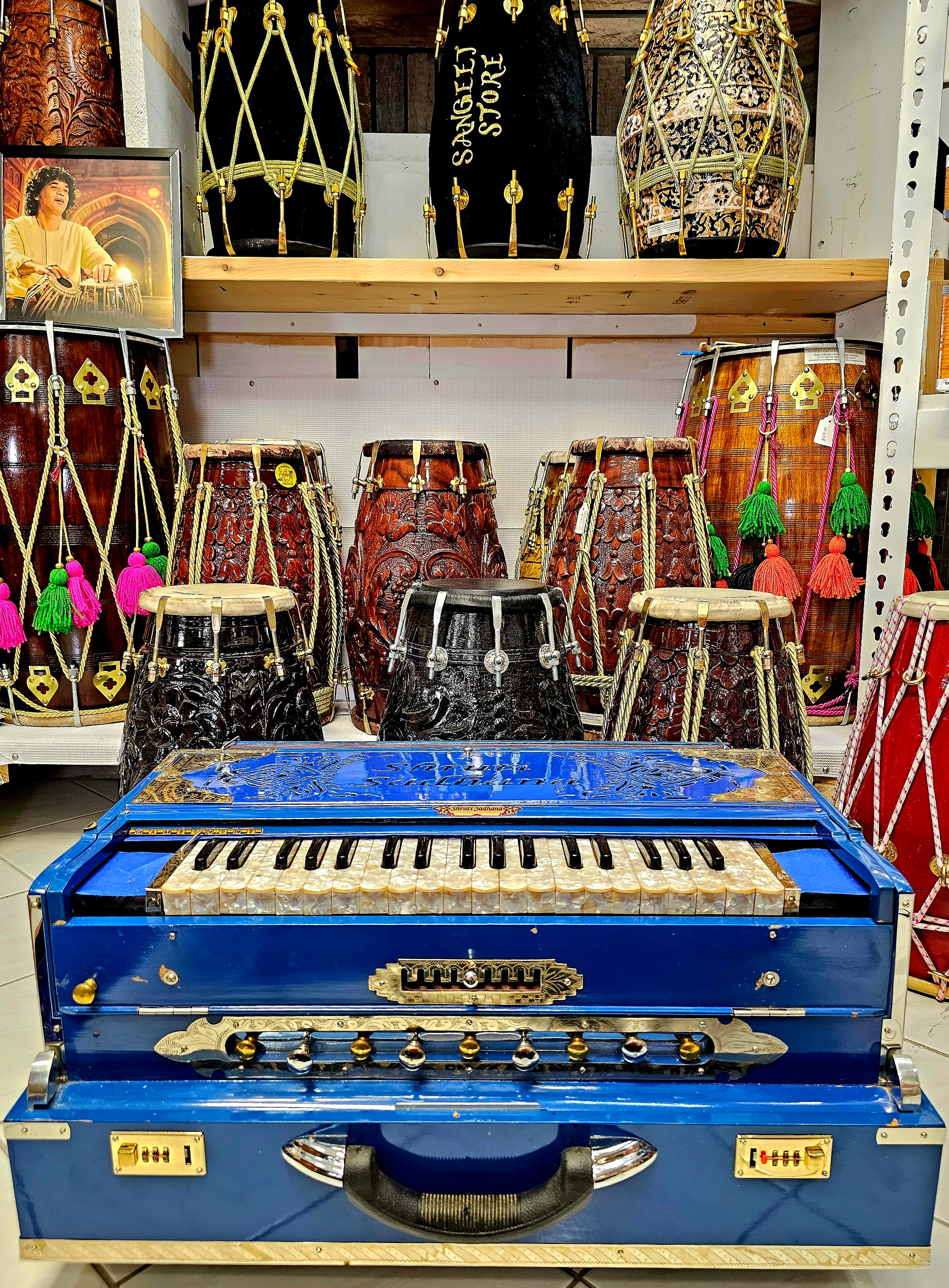 Sonic Odyssey: Refurbished Blue German 9 Scale Changer Harmonium with 3 Reeds(2-line German and 1-line Indian Bass)