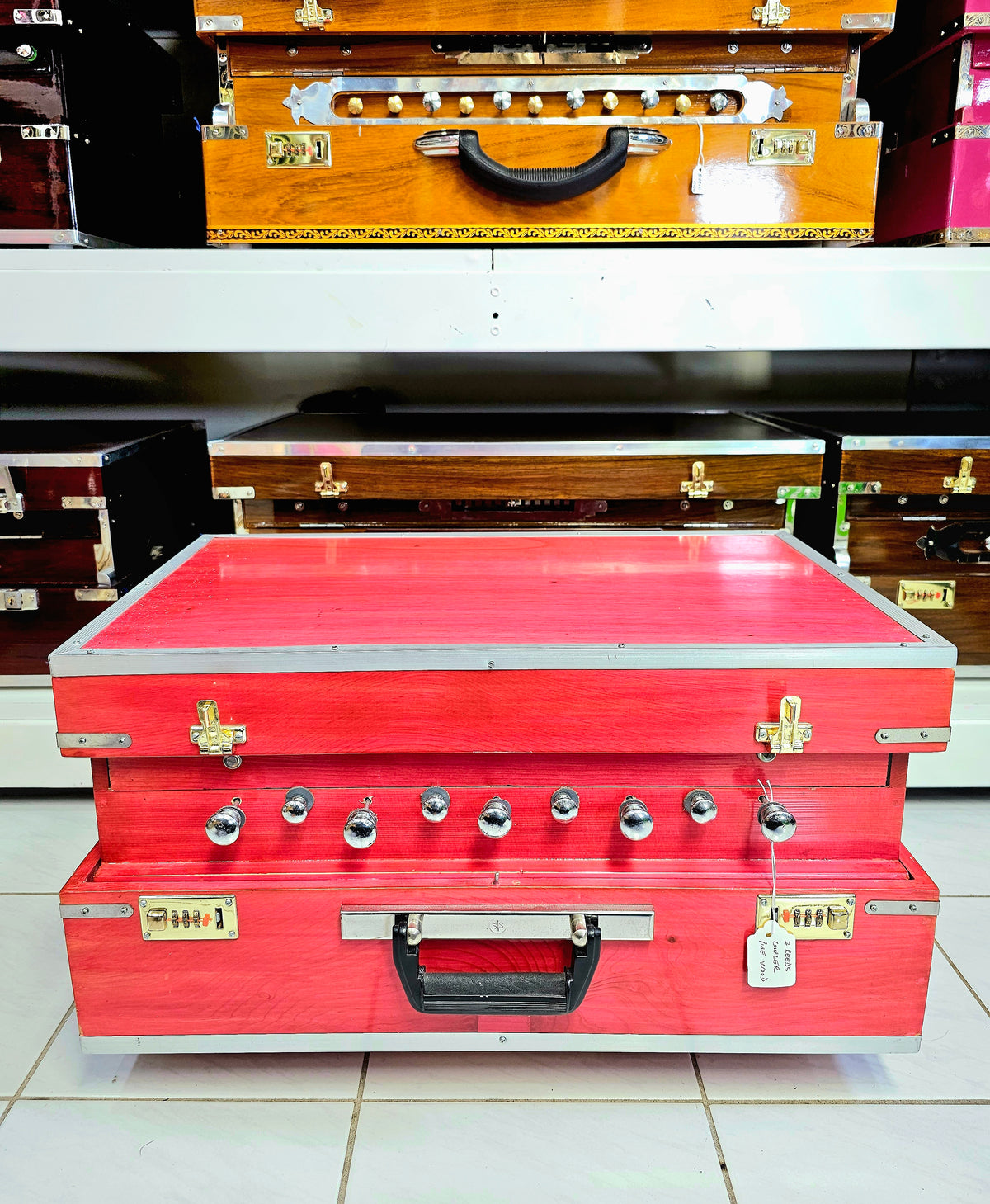 Melodic Resurgence: Refurbished Pink 2-Reed Pine Wood Traveller Harmonium (No Coupler)