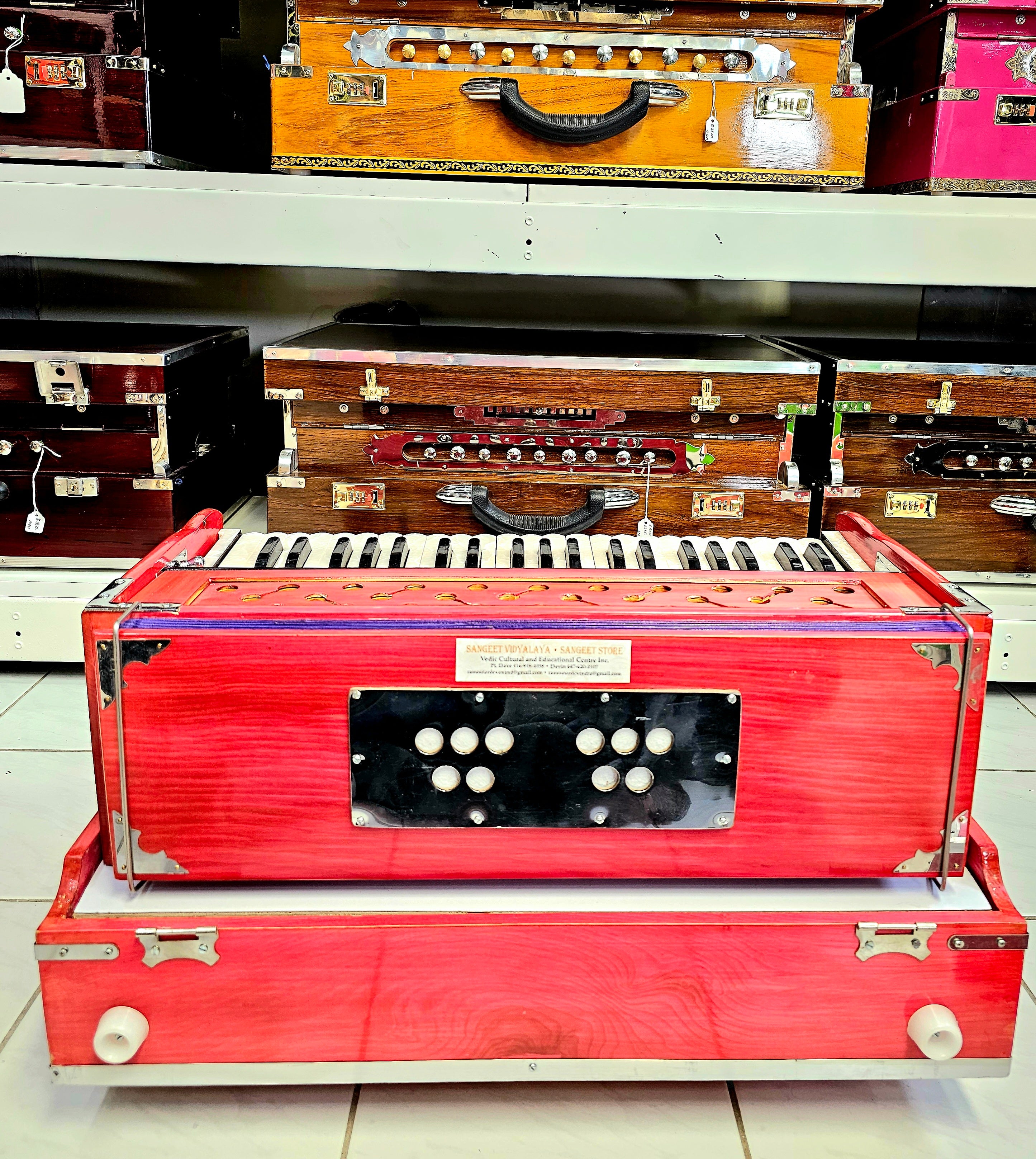 Melodic Resurgence: Refurbished Pink 2-Reed Pine Wood Traveller Harmonium