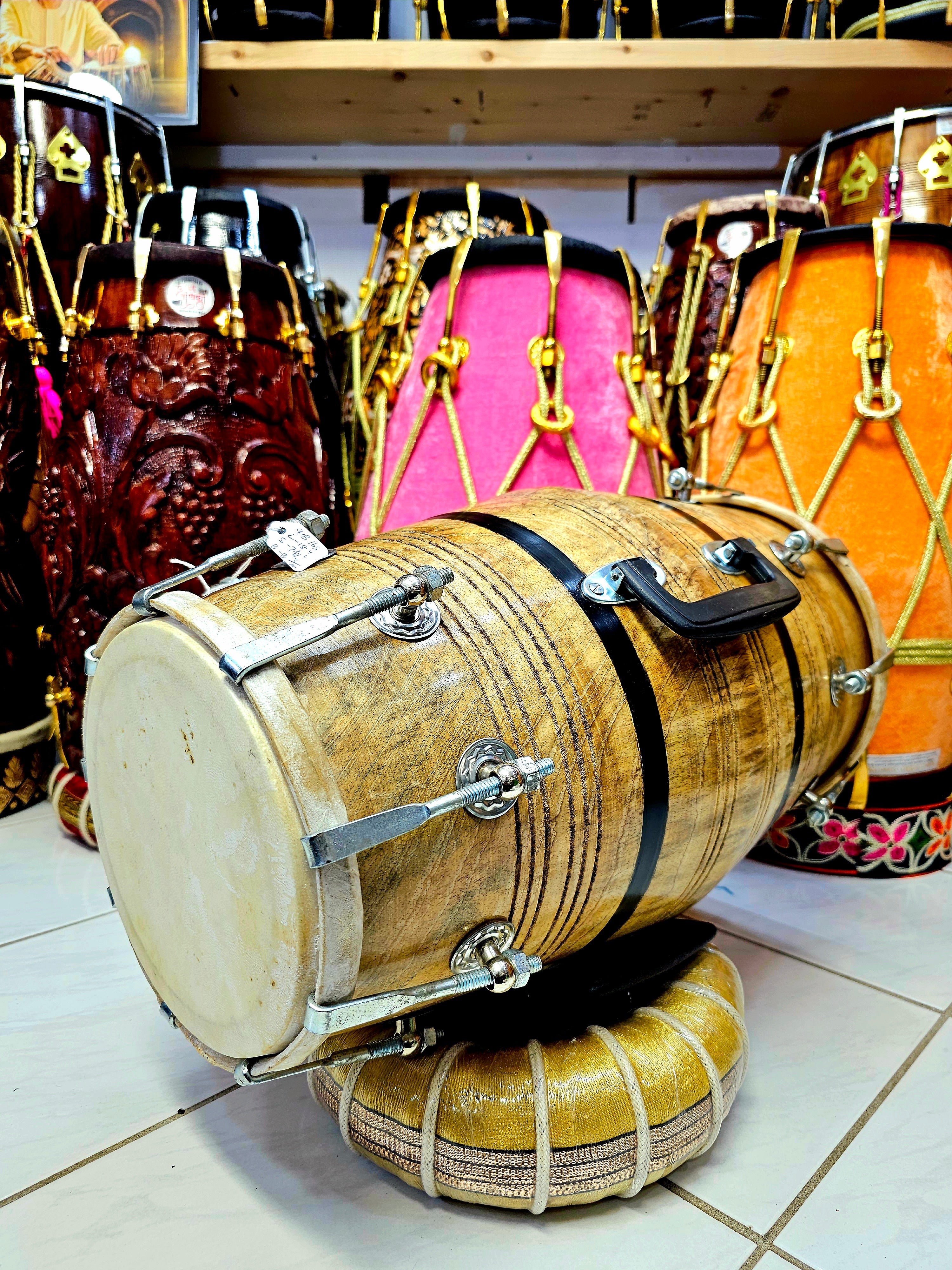 Melodic Roots: Traditional Mango Wood Student Quality Dholak with Chrome Bolts and Dual Handles (BLACK FRIDAY SALE!)