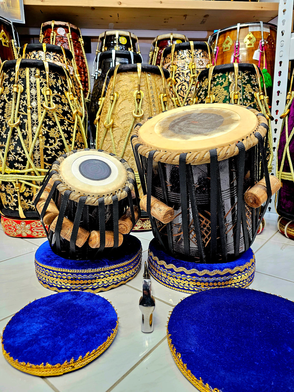 Harmonious Echoes: 5" E/F Encarved Red Sheesham Dayan + 9" Encarved Red Sheesham Dhamma Tabla Set - With Very Slight Buzz Defect