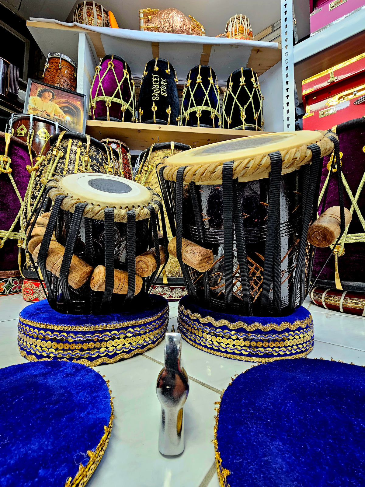 Harmonious Echoes: 5" E/F Encarved Red Sheesham Dayan + 9" Encarved Red Sheesham Dhamma Tabla Set - With Very Slight Buzz Defect