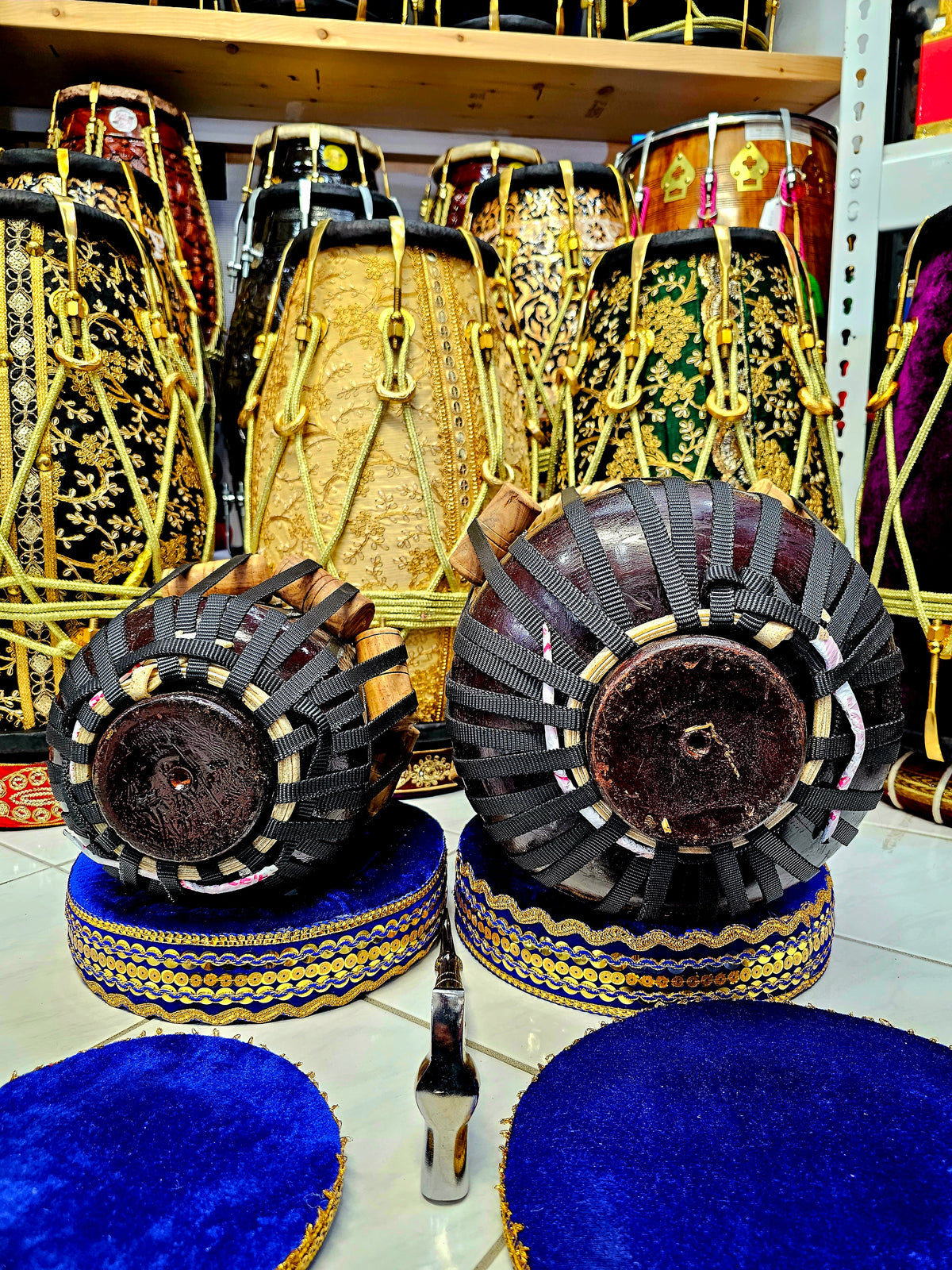 Harmonious Echoes: 5" E/F Encarved Red Sheesham Dayan + 9" Encarved Red Sheesham Dhamma Tabla Set - With Very Slight Buzz Defect
