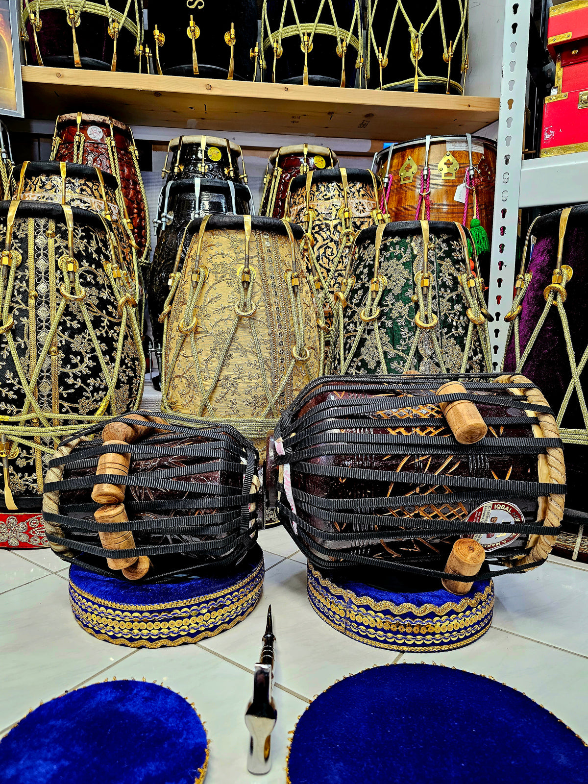 Harmonious Echoes: 5" E/F Encarved Red Sheesham Dayan + 9" Encarved Red Sheesham Dhamma Tabla Set - With Very Slight Buzz Defect